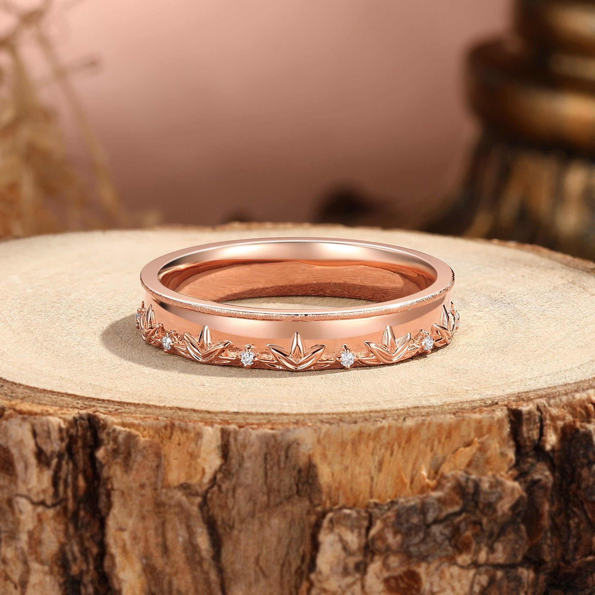 5MM Leaf Flower Moissanite Promise Gold Men Rings