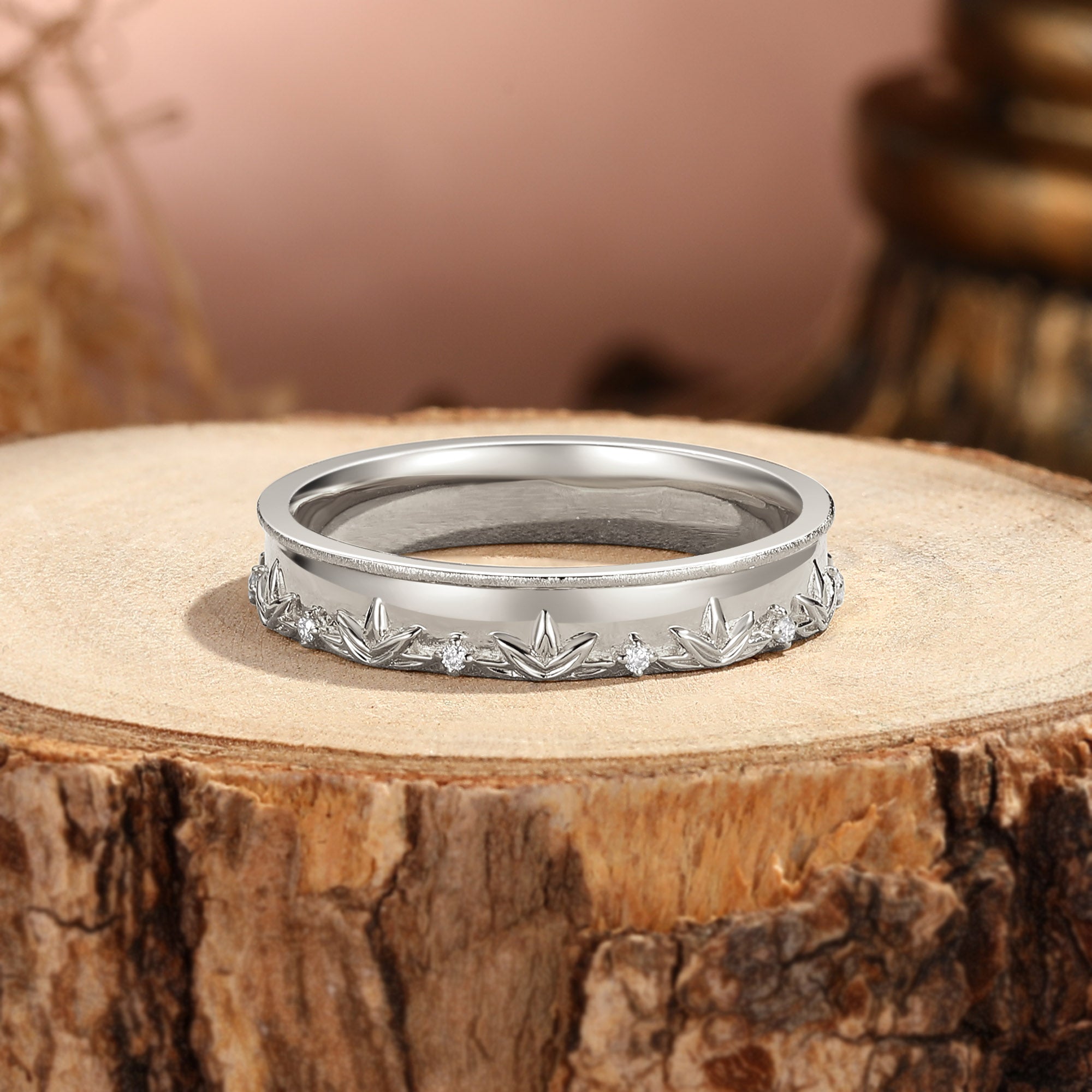 5MM Leaf Flower Moissanite Promise Gold Men Rings