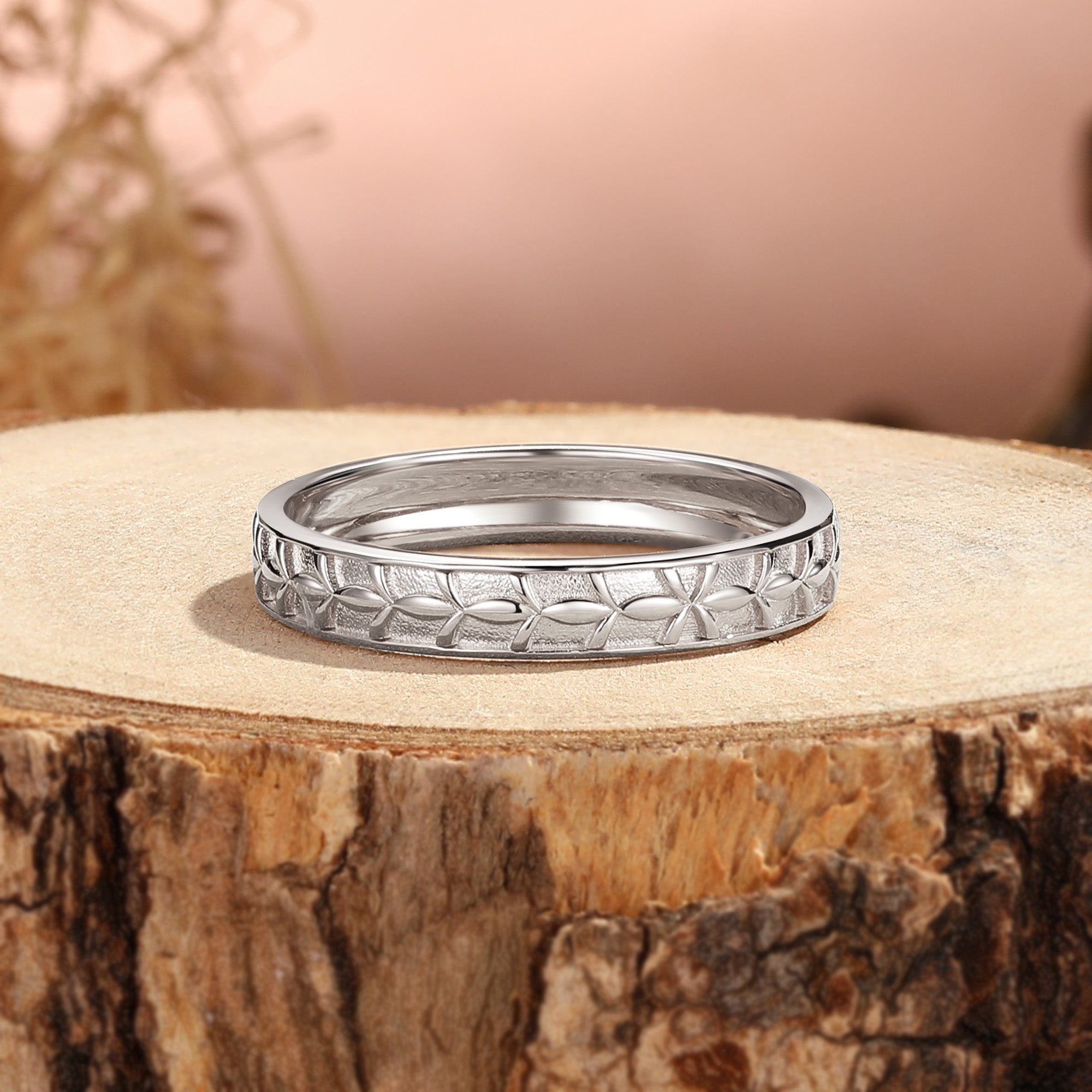 4MM Nature Inspired Leafy Band For Men Rings