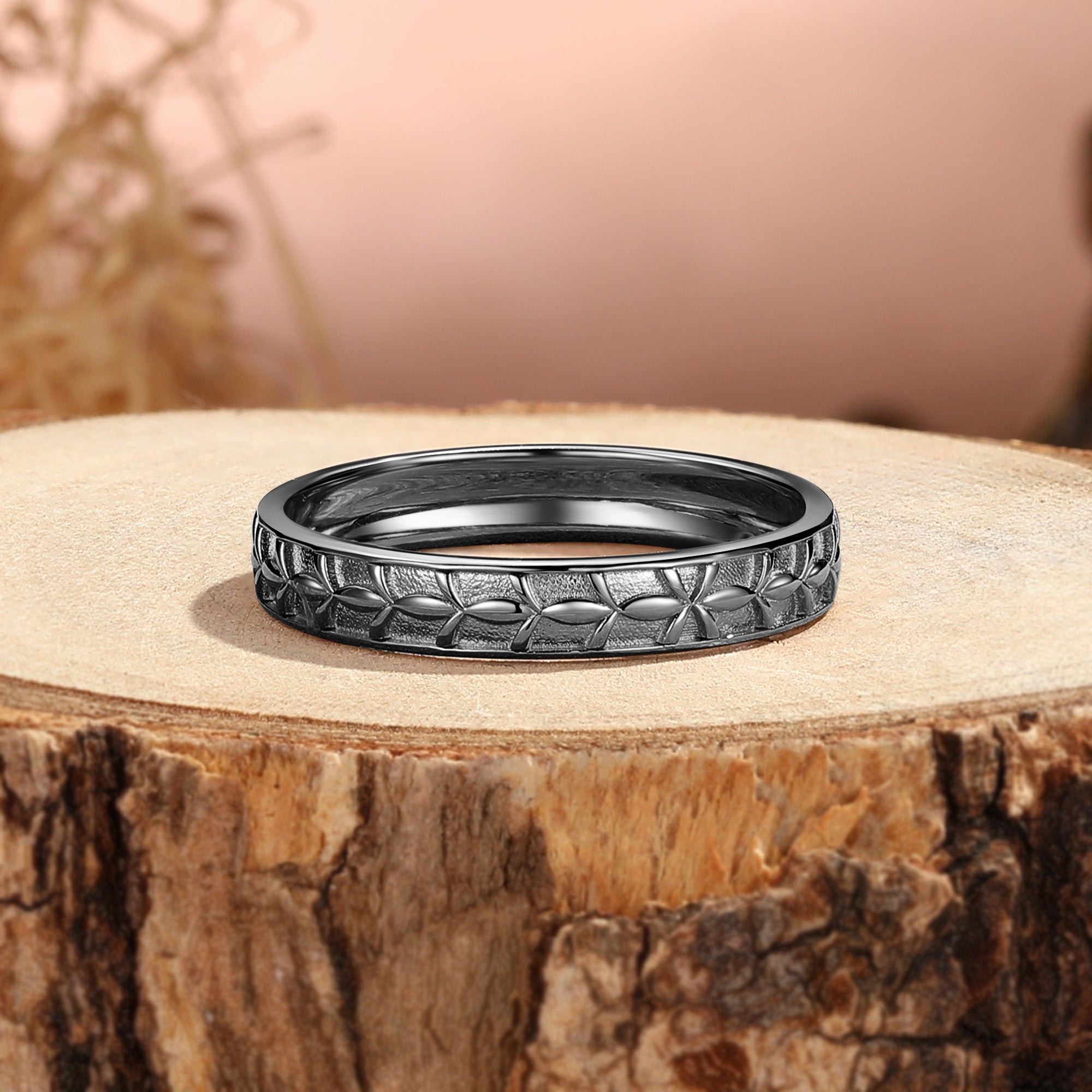 4MM Nature Inspired Leafy Band For Men Rings