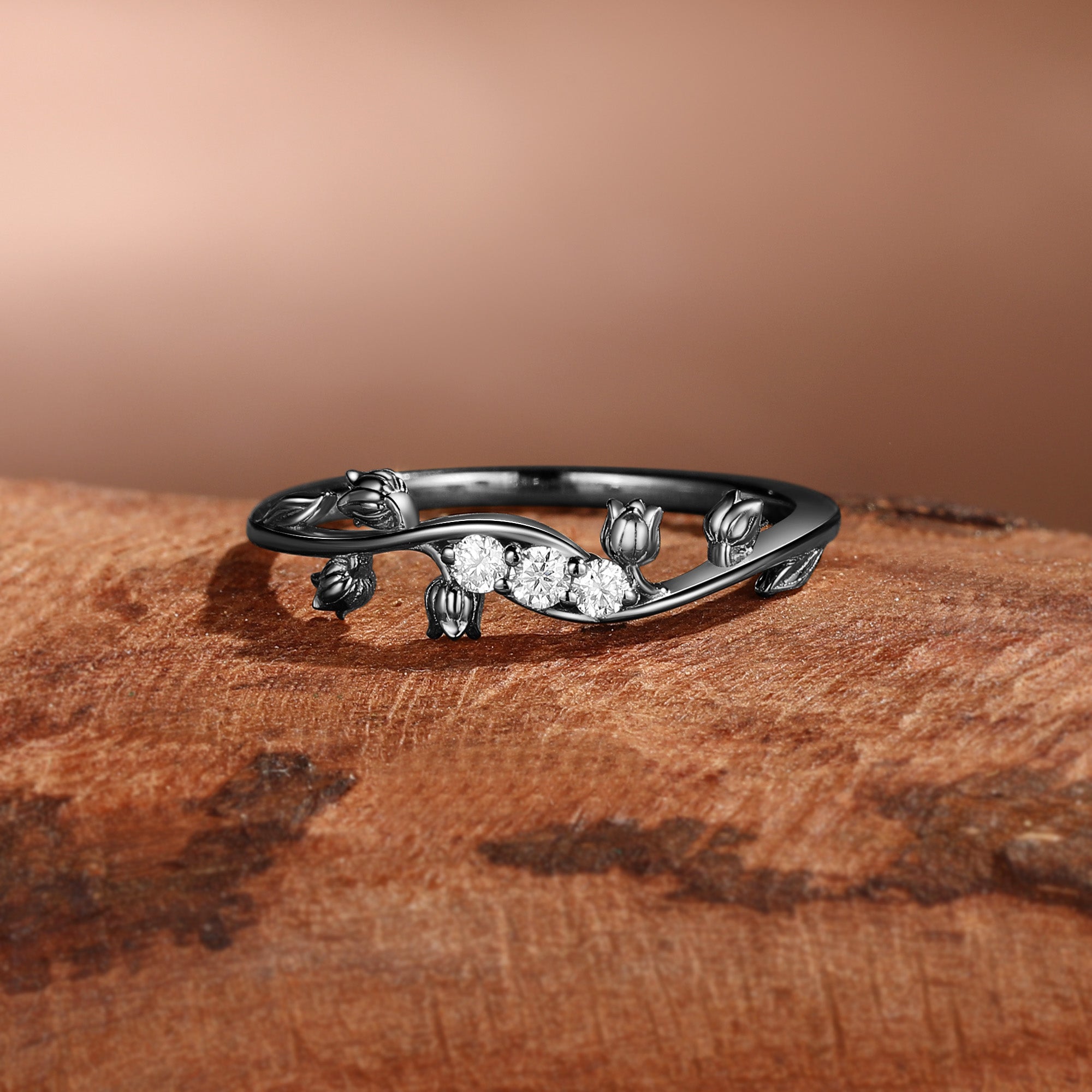 Unique Flower and Leaf Inspired Curved Moissanite Wedding Band