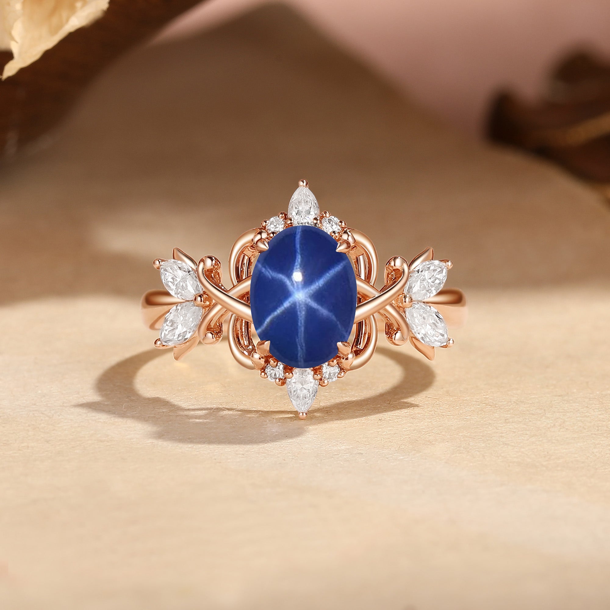 Oval Cut Star Sapphire Gold Kont  Inspired Engagement Ring - Neoma