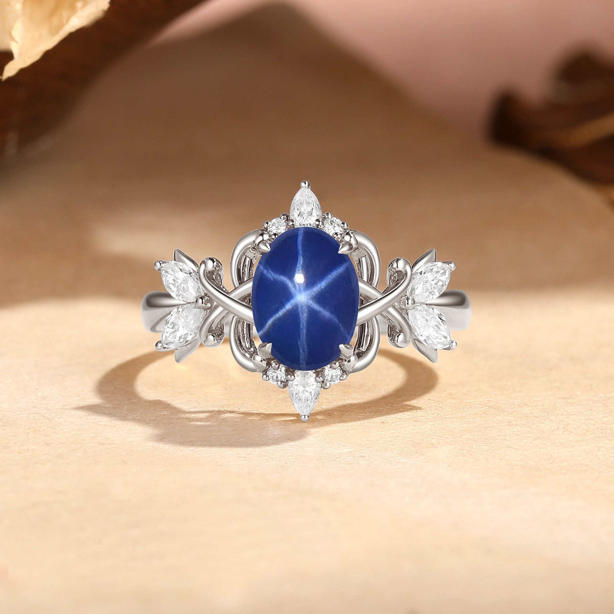 Oval Cut Star Sapphire Gold Kont  Inspired Engagement Ring - Neoma