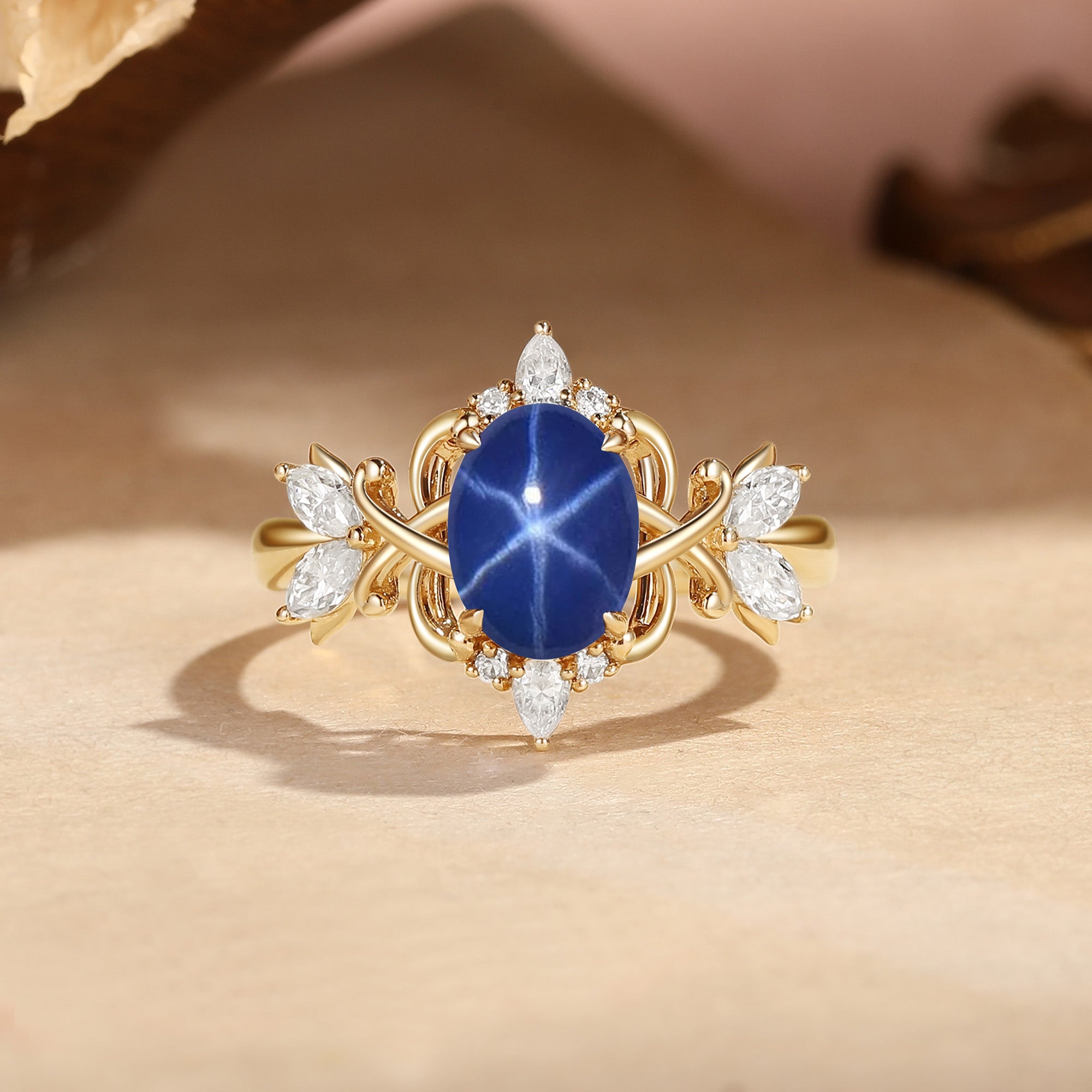 Oval Cut Star Sapphire Gold Kont  Inspired Engagement Ring - Neoma