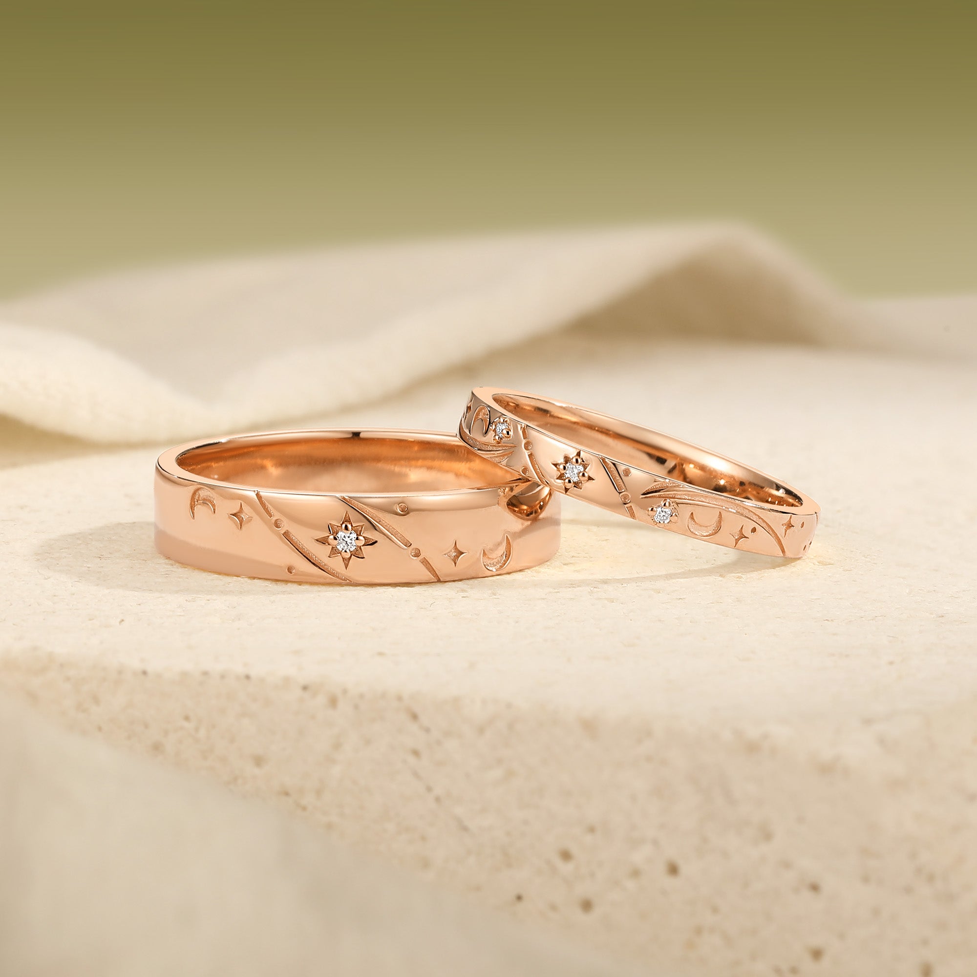 Celestial Sun Moon Star Engraved Promise Anniversary Rings