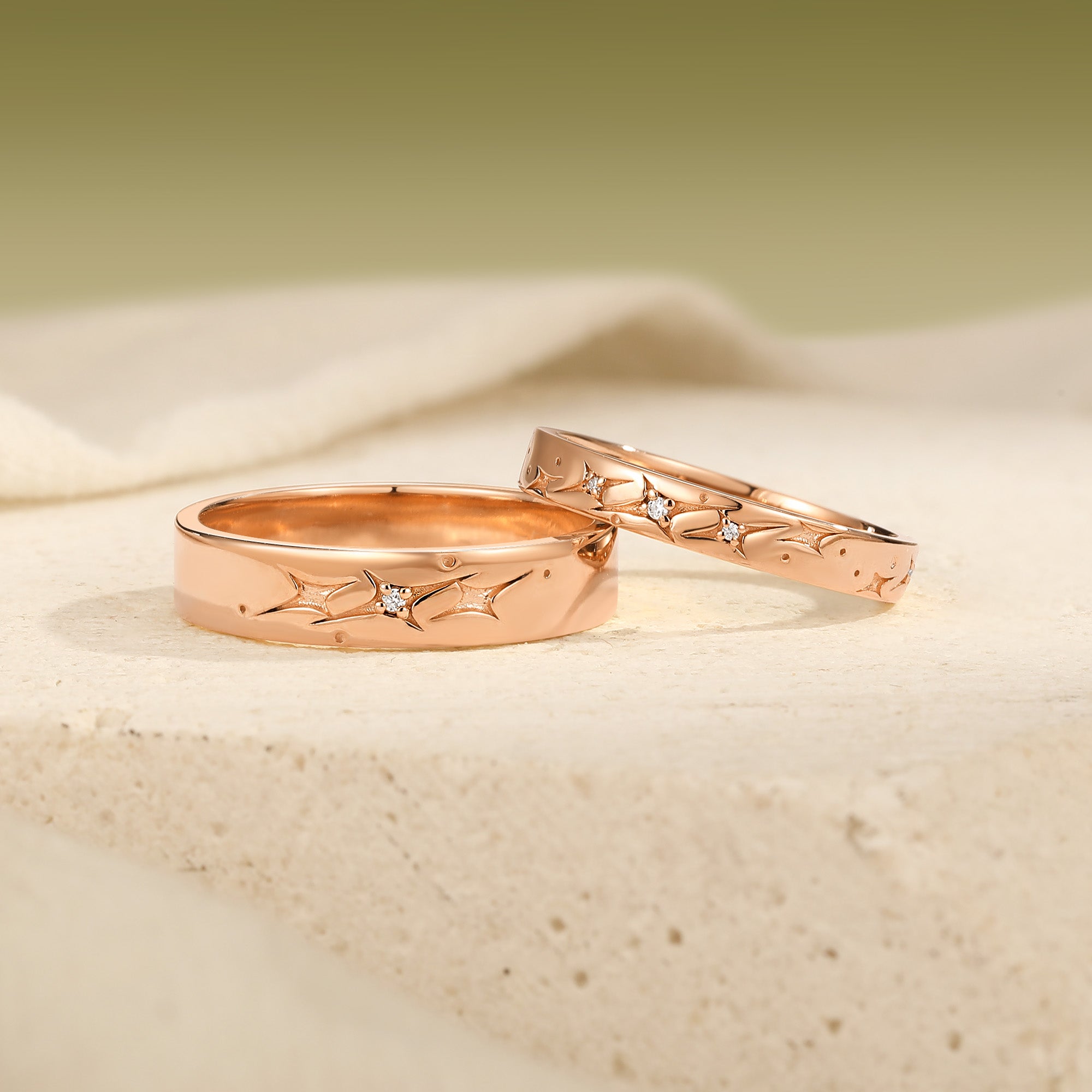 Celestial Four‑Pointed Star Constellation Engraved Promise Anniversary Rings