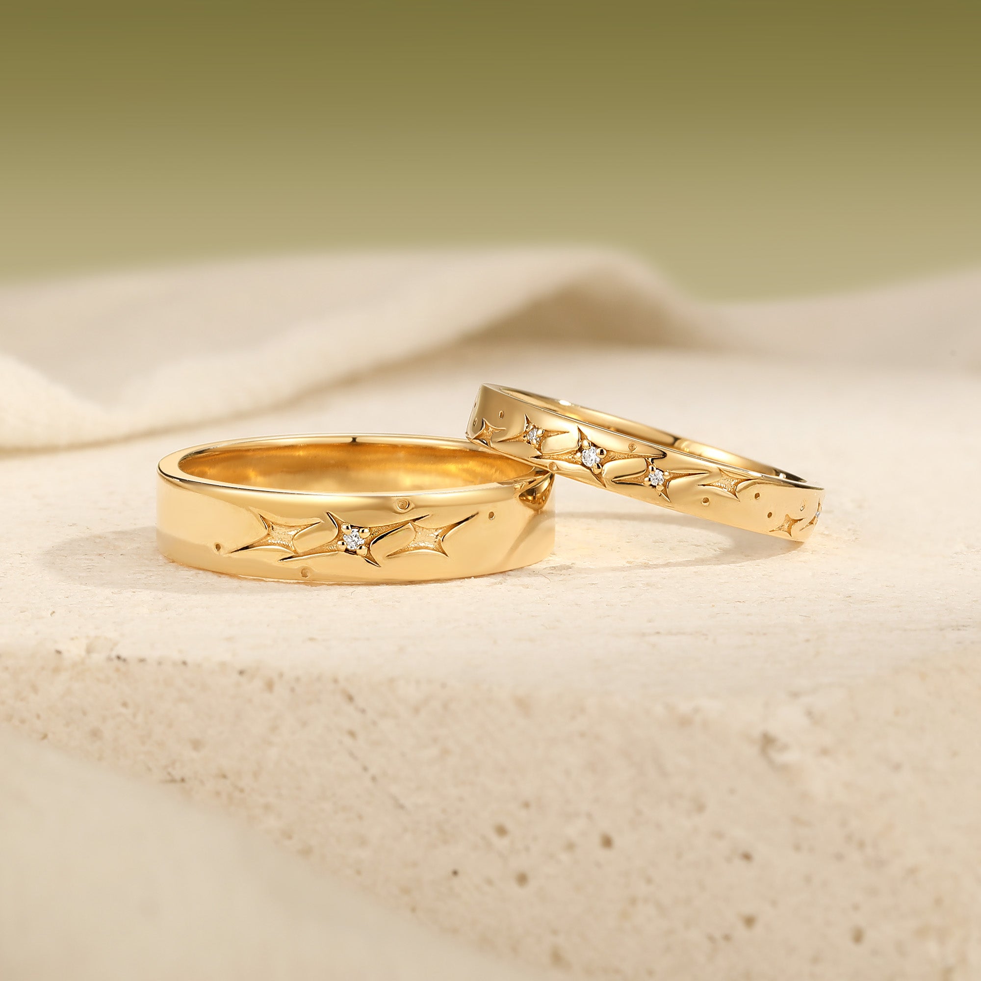 Celestial Four‑Pointed Star Constellation Engraved Promise Anniversary Rings