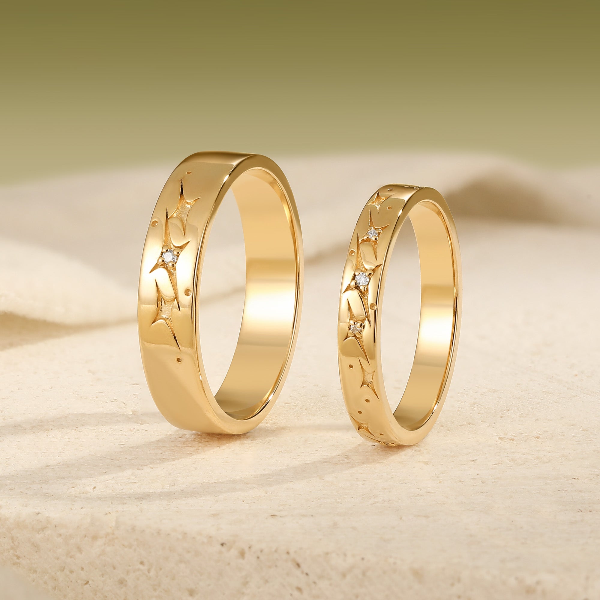 Celestial Four‑Pointed Star Constellation Engraved Promise Anniversary Rings