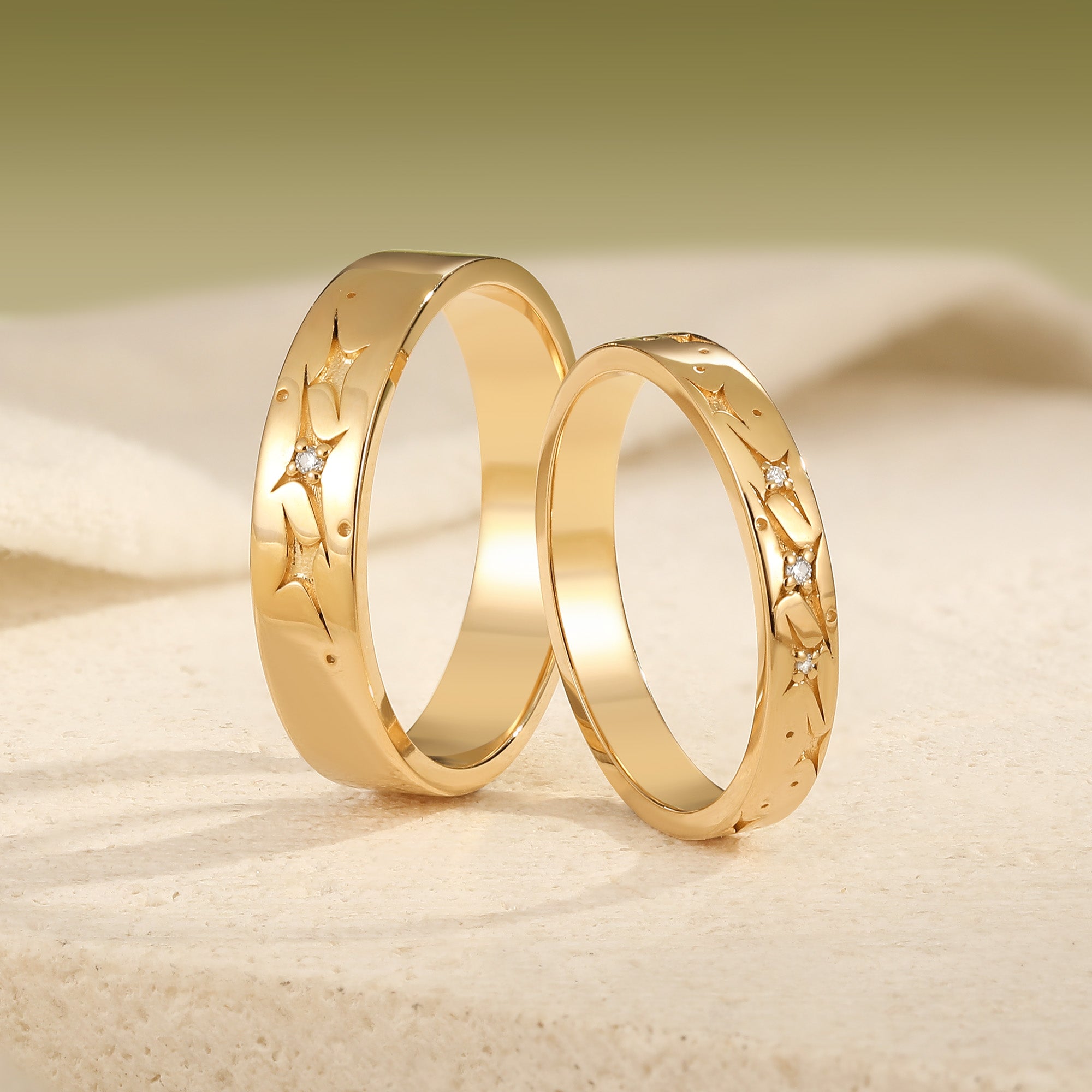 Celestial Four‑Pointed Star Constellation Engraved Promise Anniversary Rings