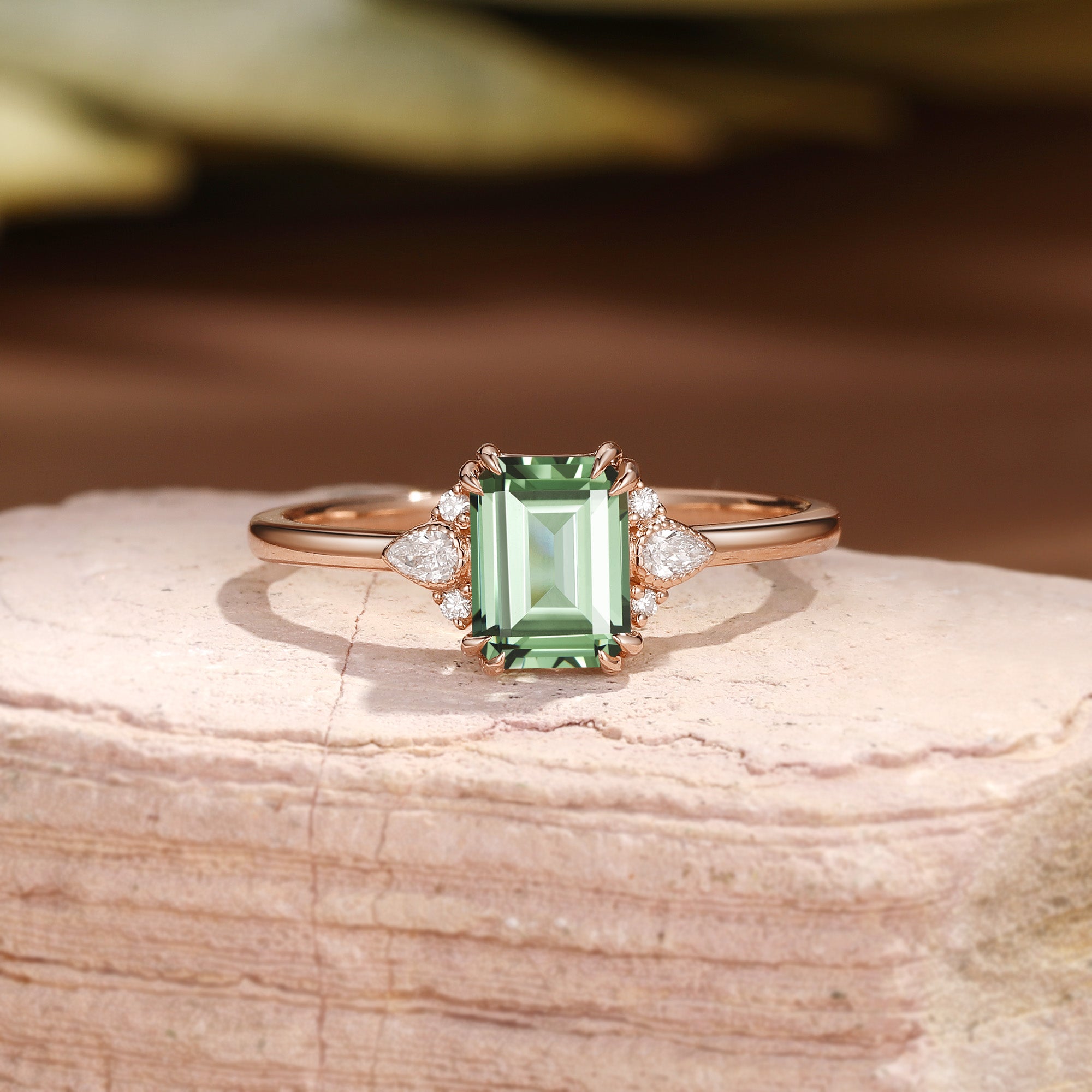 Classic Emerald Cut Mint Green Sapphire Cluster Engagement Ring - Cecelia