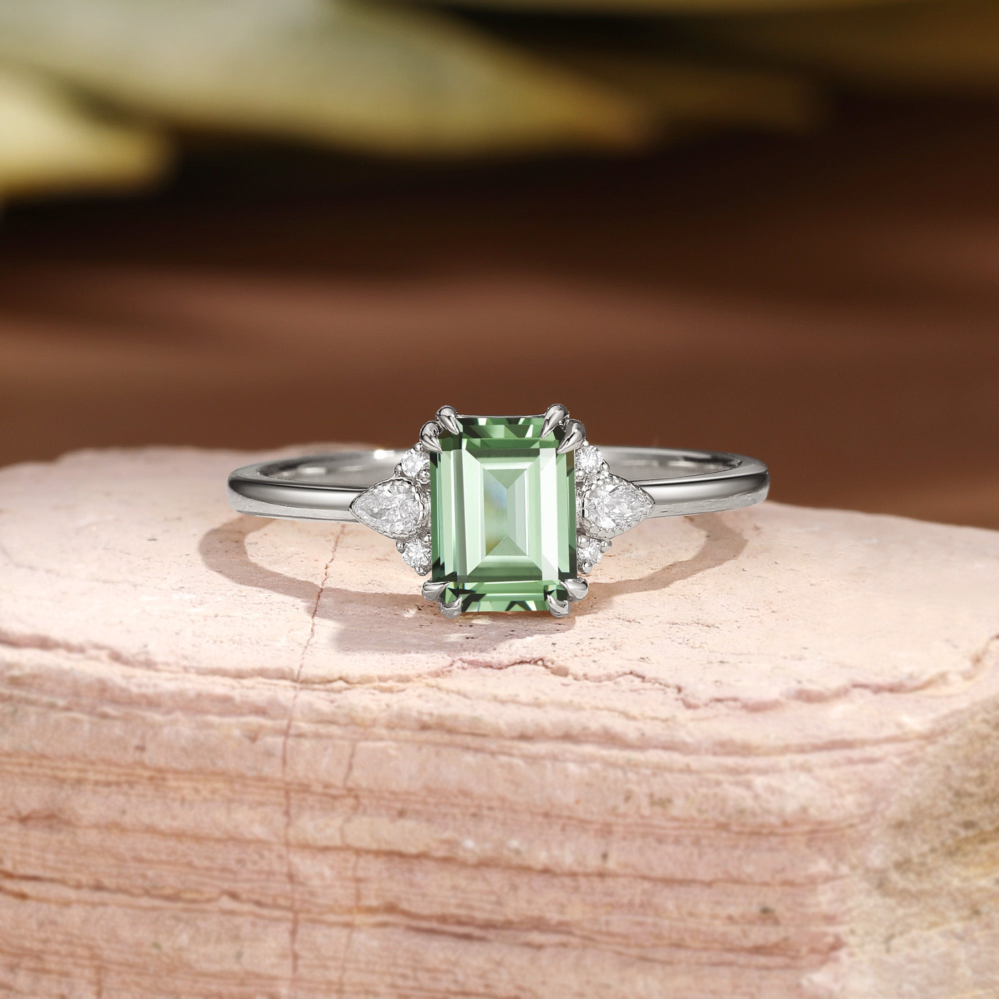Classic Emerald Cut Mint Green Sapphire Cluster Engagement Ring - Cecelia
