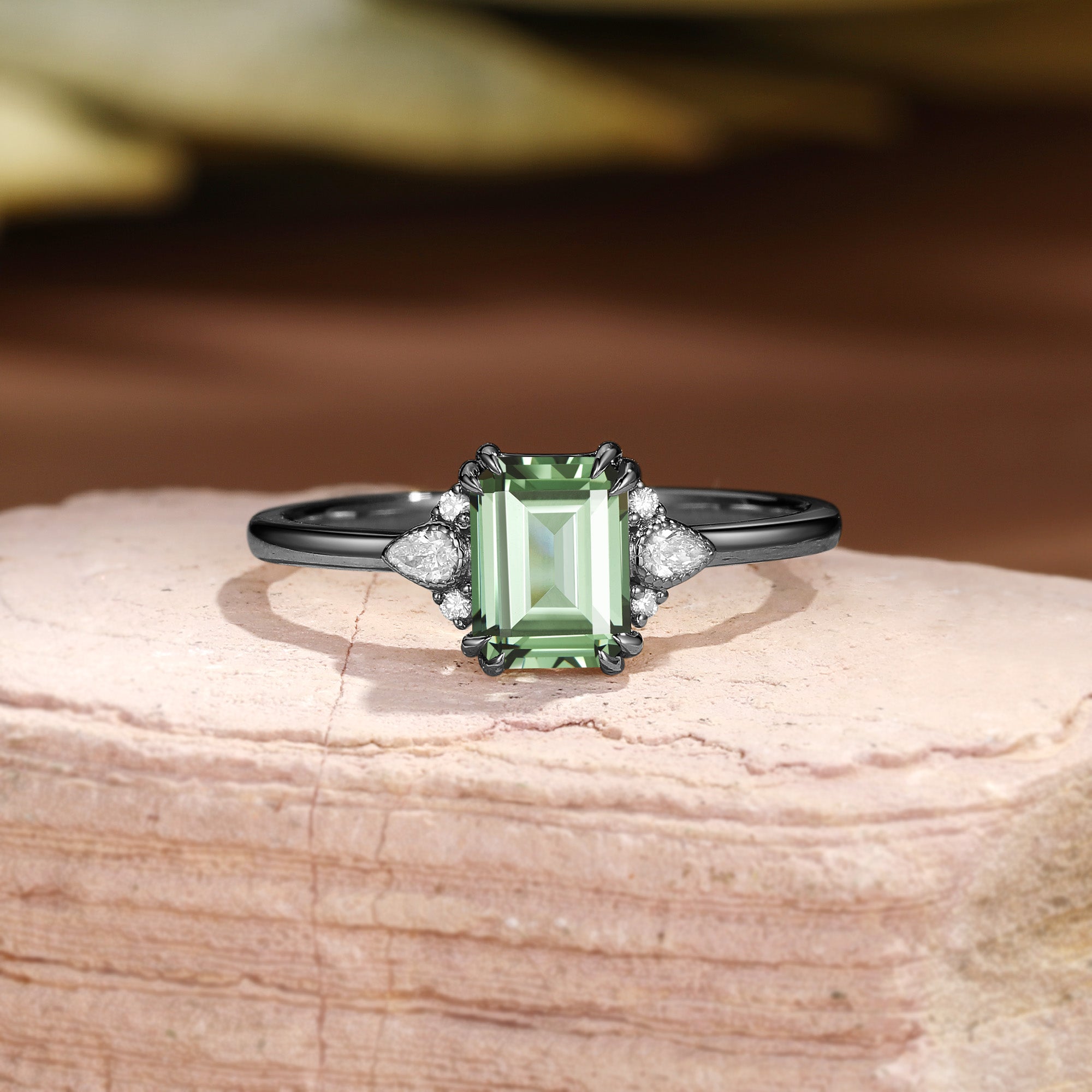 Classic Emerald Cut Mint Green Sapphire Cluster Engagement Ring - Cecelia