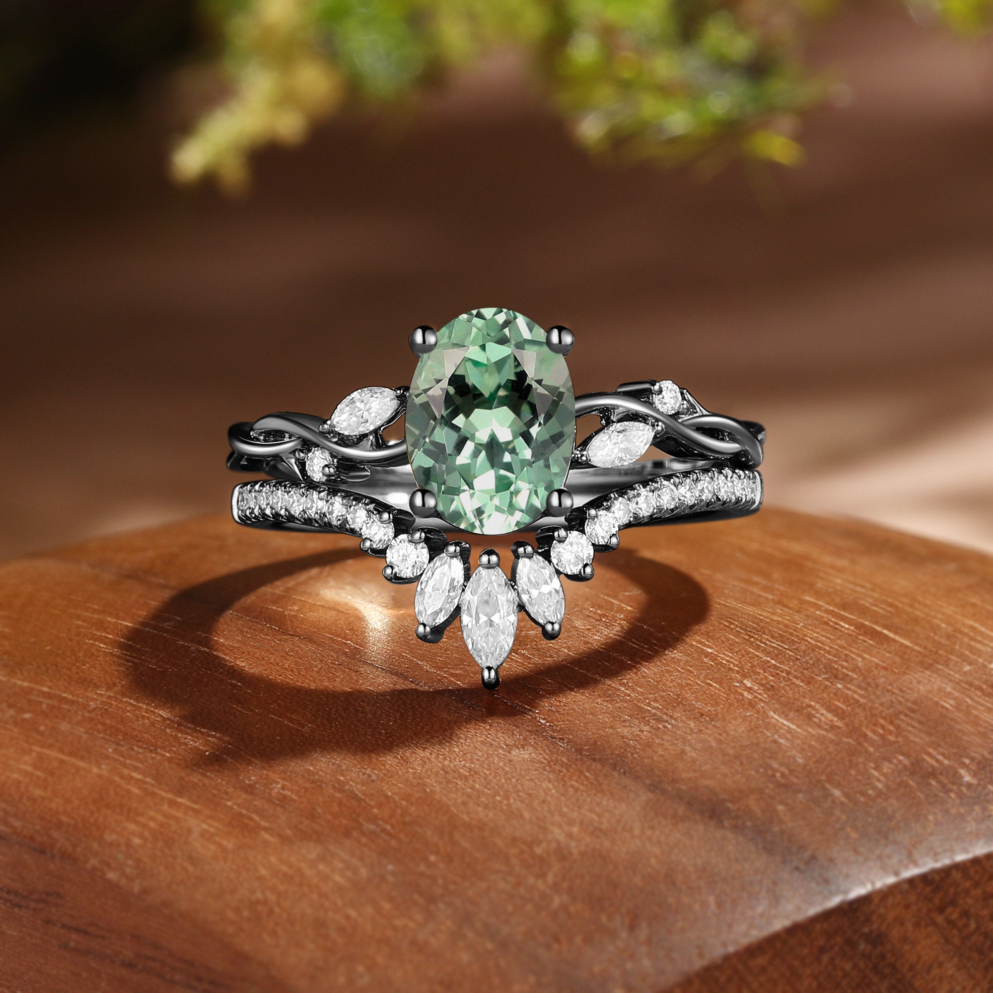 Coralie - Lab Mint Green Sapphire Twist Engagement Ring Set 2pcs