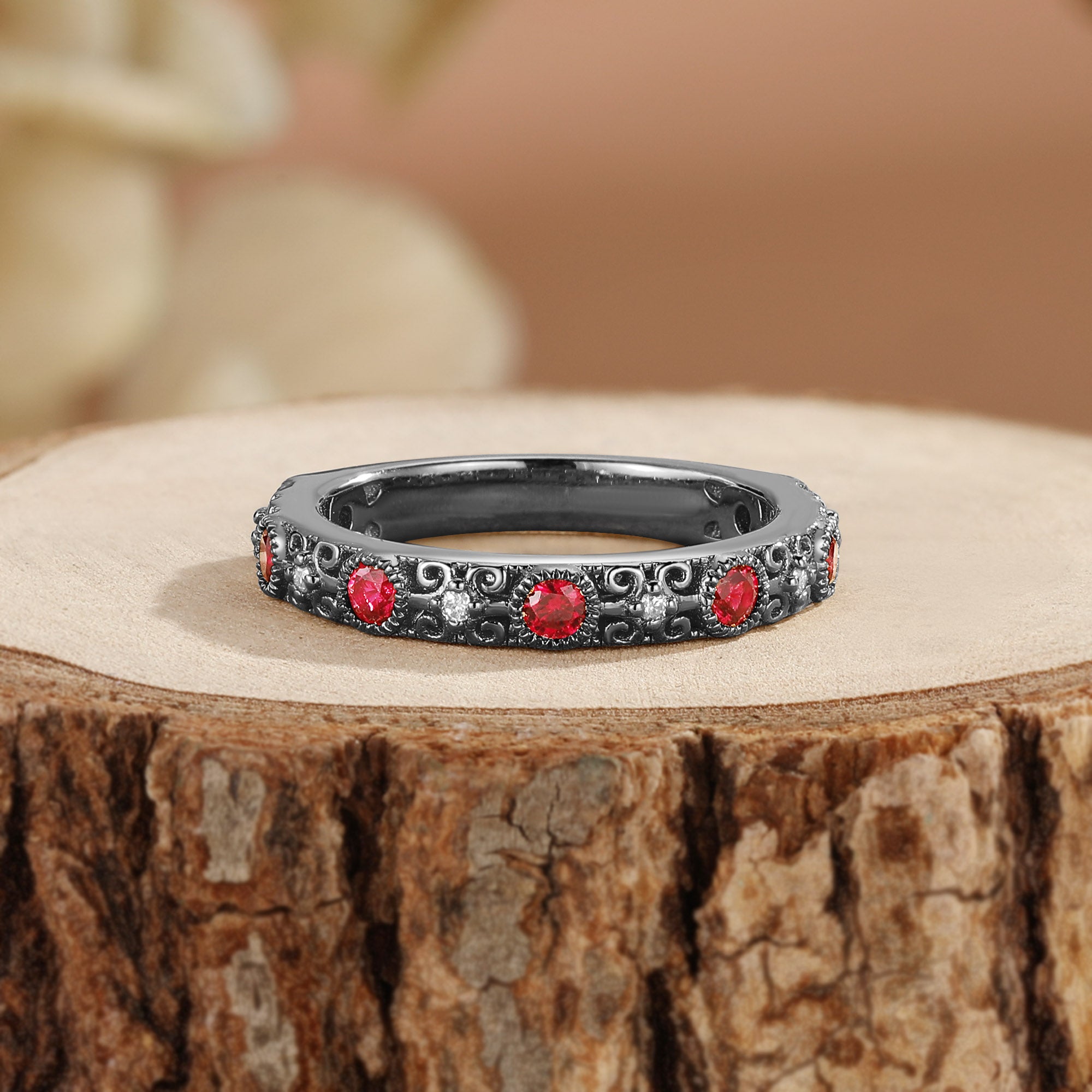 Antique Style Ruby Filigree Ring - Rowan