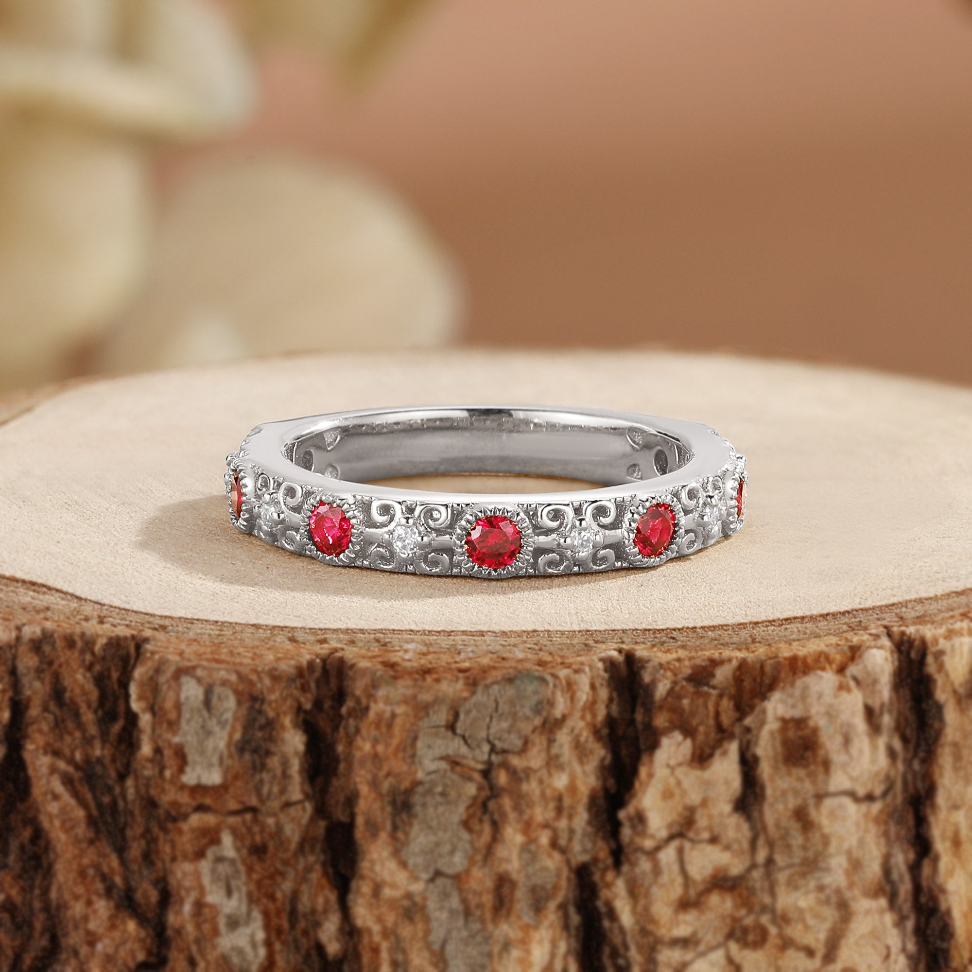 Antique Style Ruby Filigree Ring - Rowan