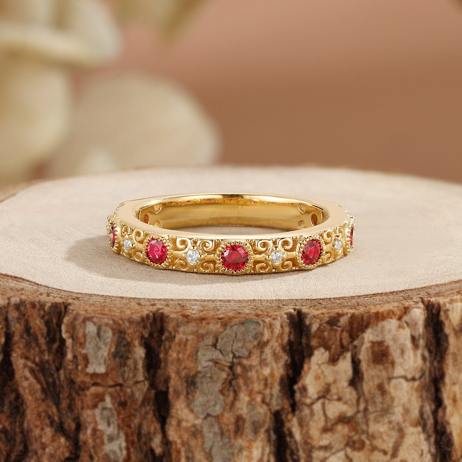 Antique Style Ruby Filigree Ring - Rowan