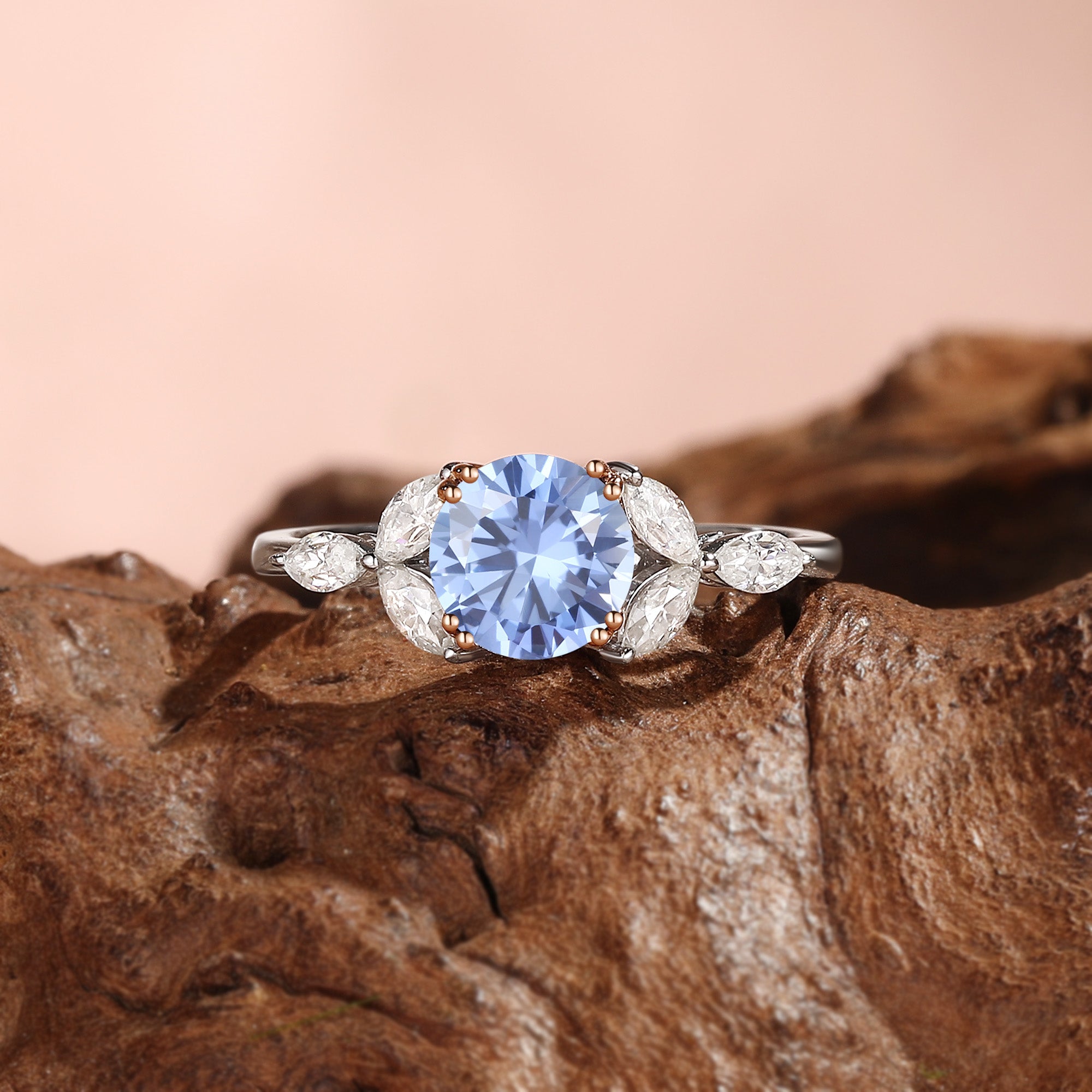 Zoe - Vintage Round Cut Lab Cornfolwer Blue Sapphire Engagement Ring