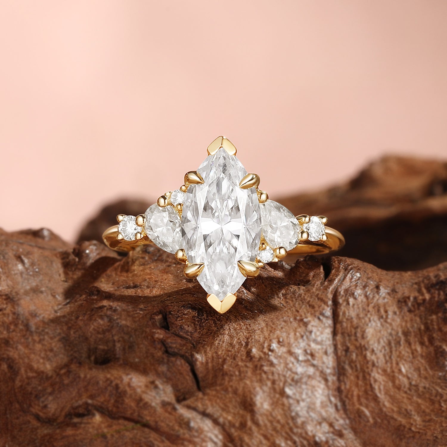 Vintage Three Stone Marquise Cut Moissanite Engagement Ring - Mavelle