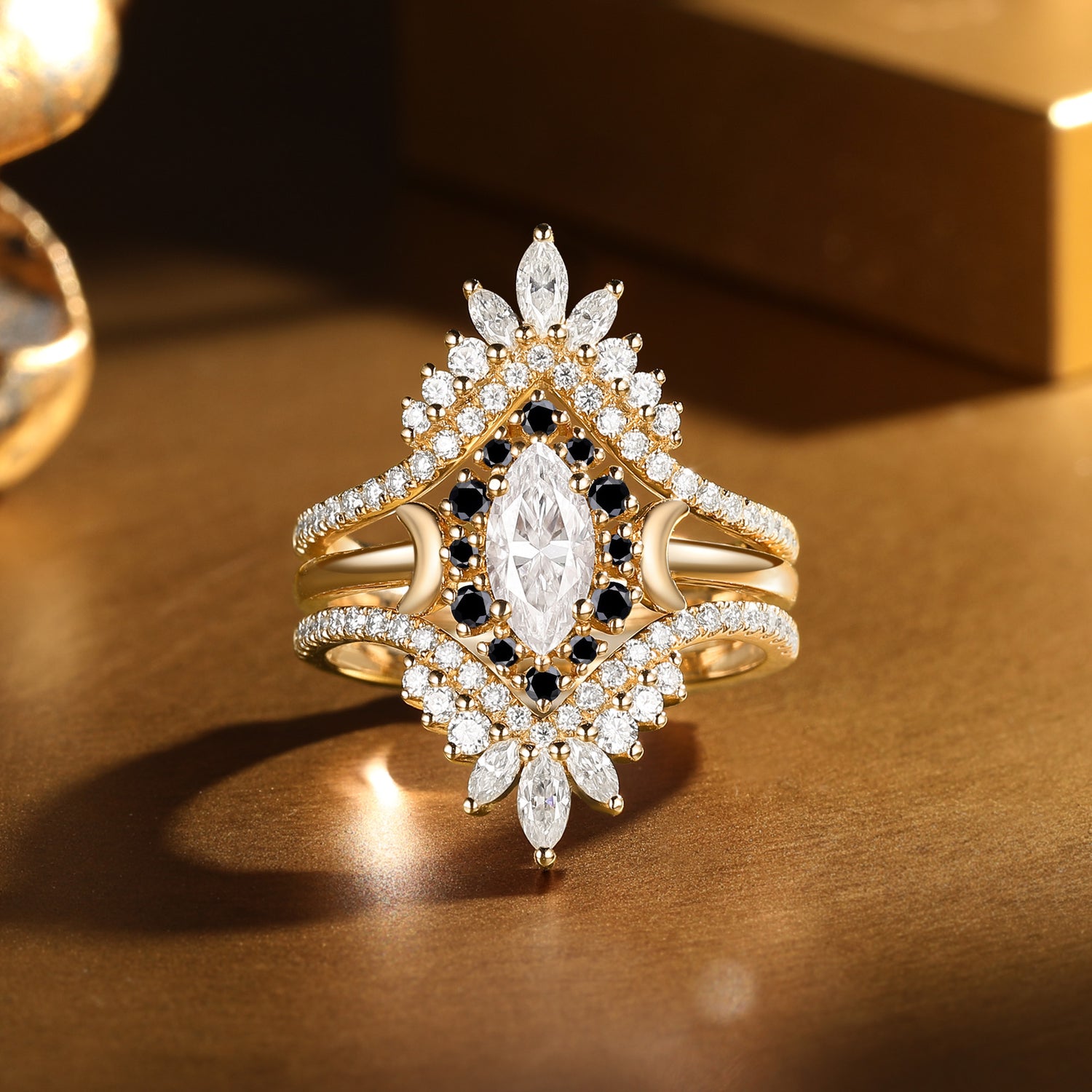 Marquise Cut Moissanite Victorian Moon Inspired Enhancer Bridal Set 2pcs - Eloise