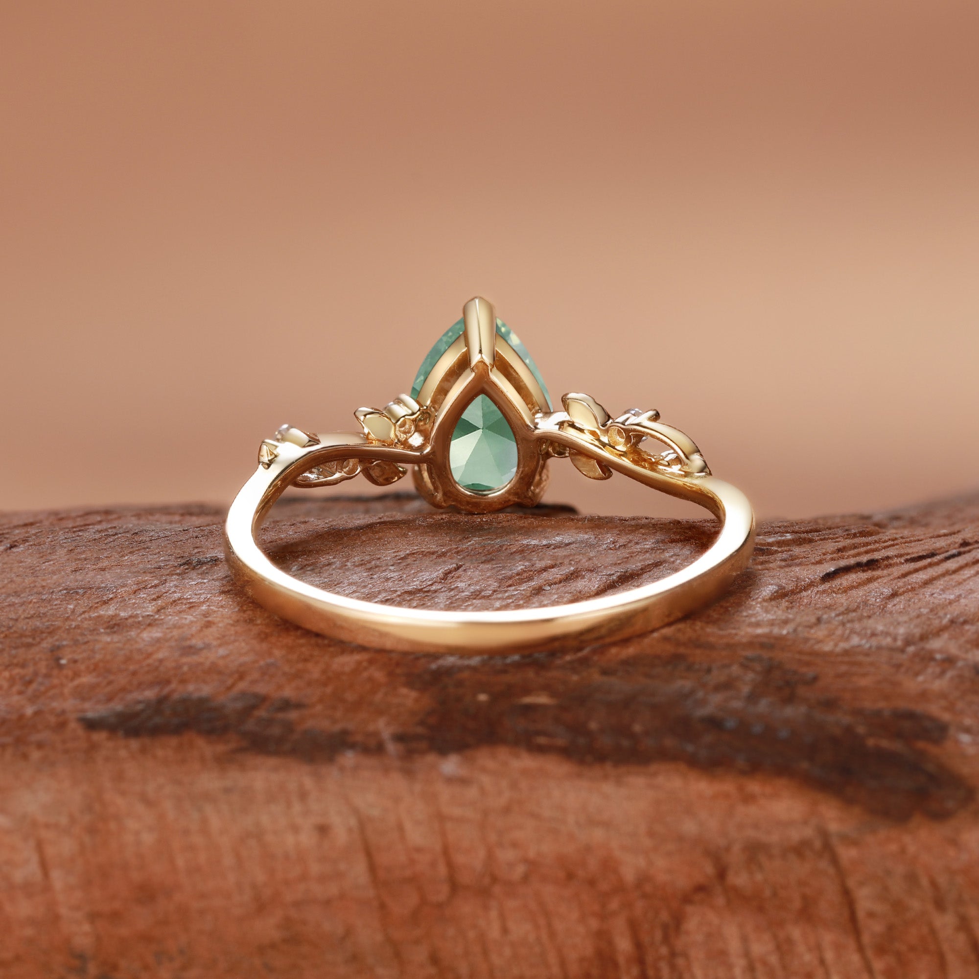 Clarissa - Lab Grown Green Sapphire Vine Inspired Leafy Pear Cut Engagement Ring