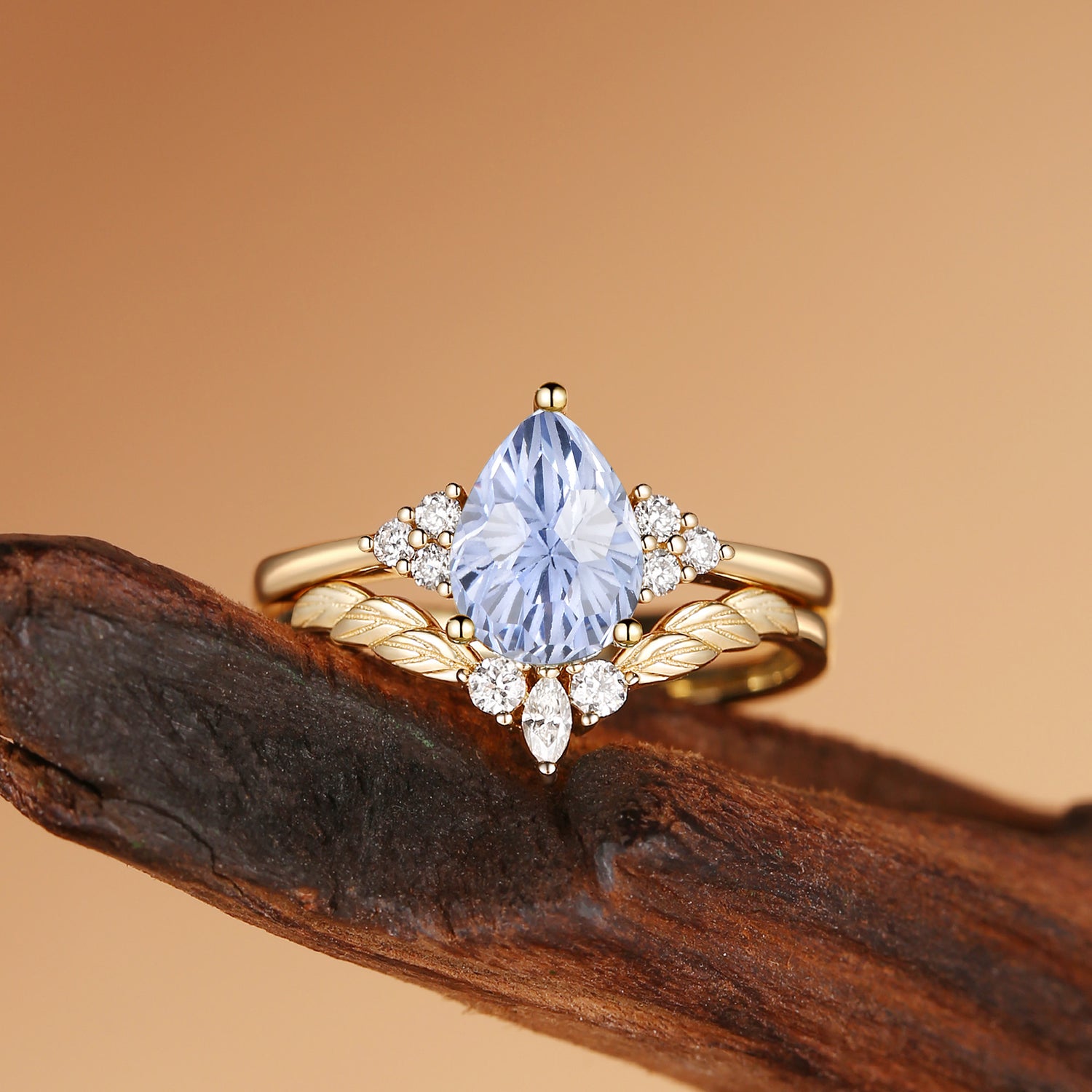 Constance - Fireworks Cut Cornflower Sapphire Engagement Ring Set 2pcs