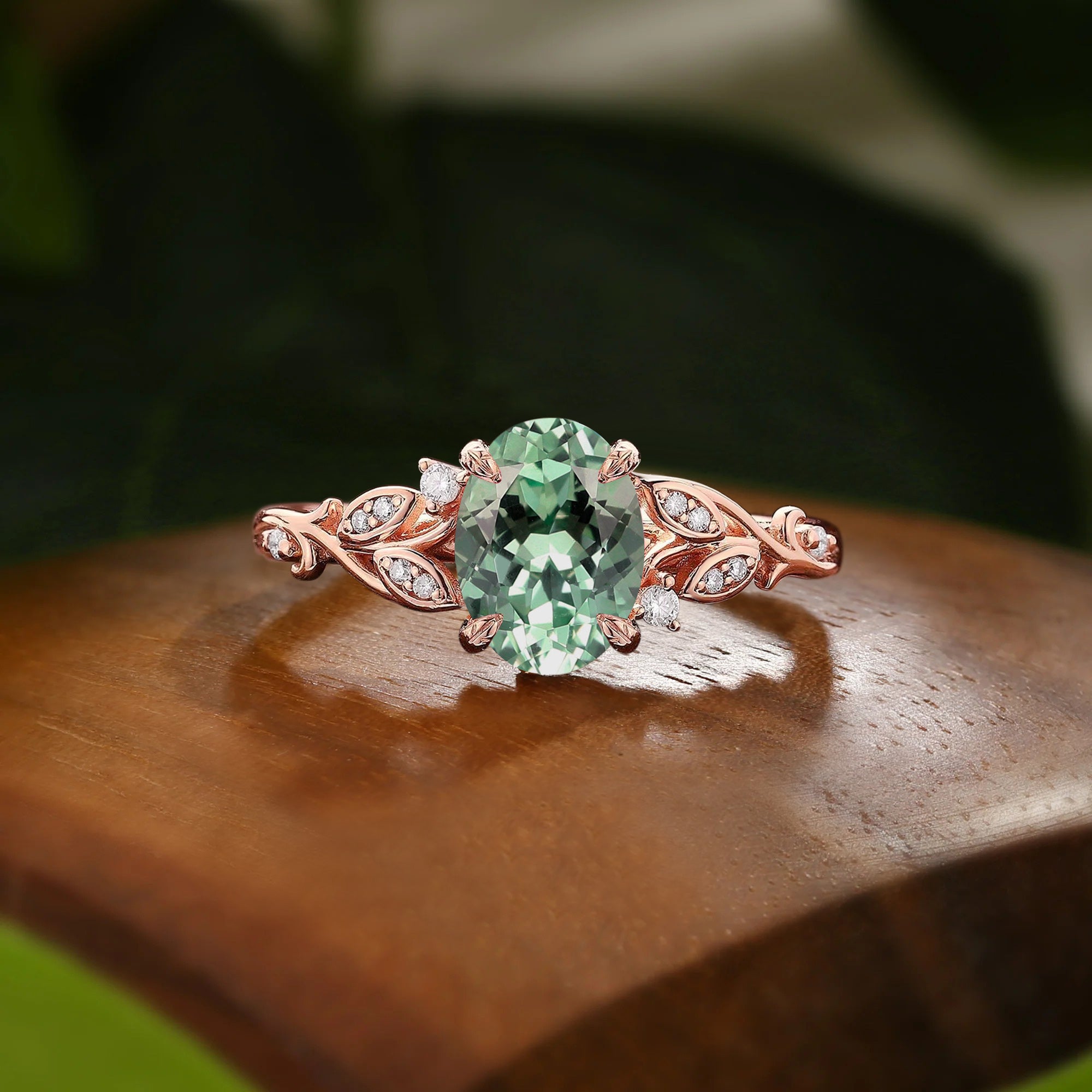 Breeze - Lab Grown Light Green Sapphire Leafy Filigree Engagement Ring