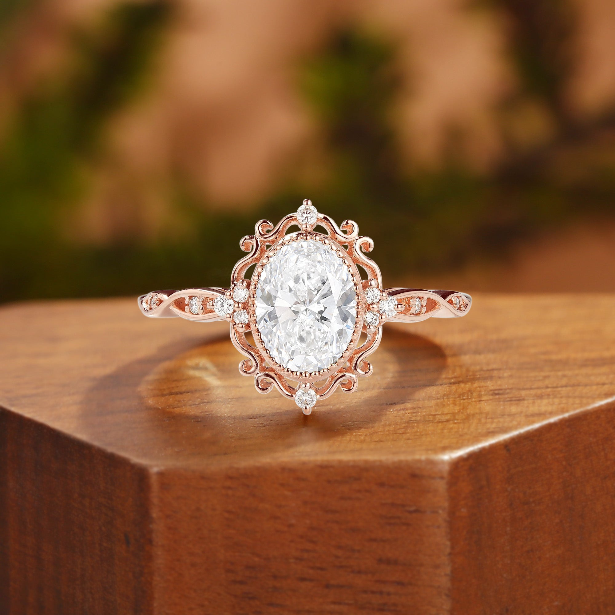 Josette - Oval Cut Lab Grown Diamond Halo Filigree Engagement Ring