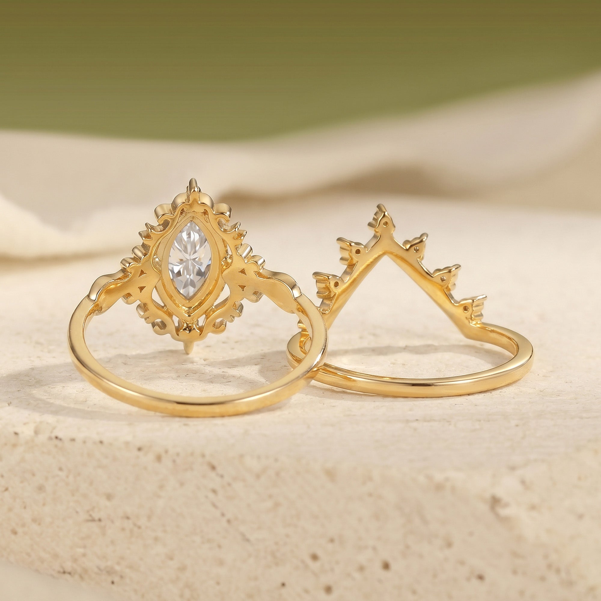 Victorian Filigree Marquise Moissanite Bridal Set 2PCS - Alina