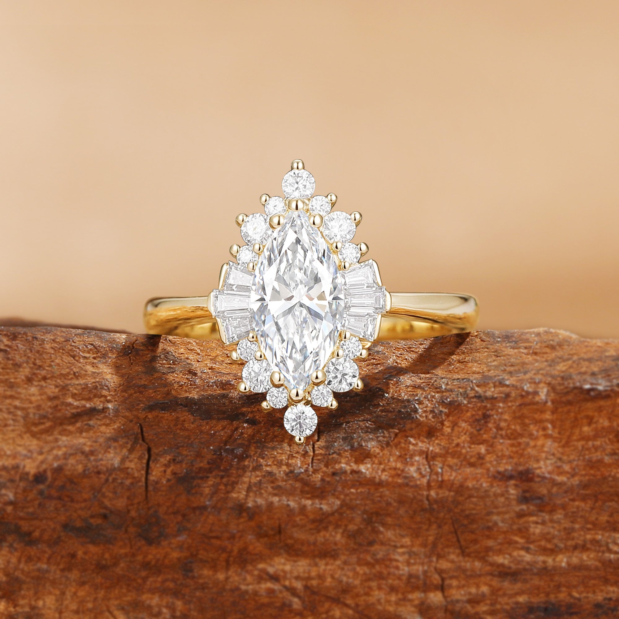 Nina - Vintage Marquise Cut Lab Grown Diamond Halo Engagement Ring
