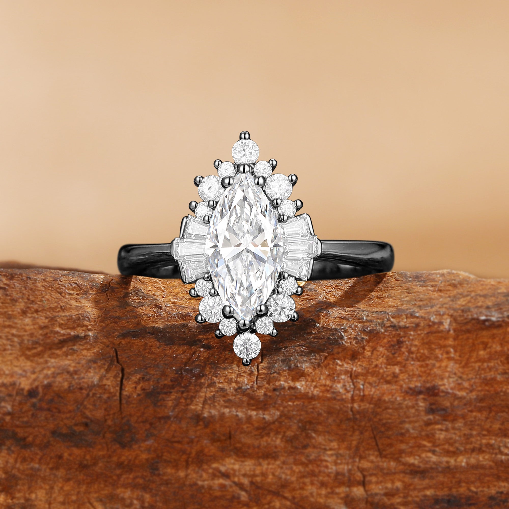 Nina - Vintage Marquise Cut Lab Grown Diamond Halo Engagement Ring
