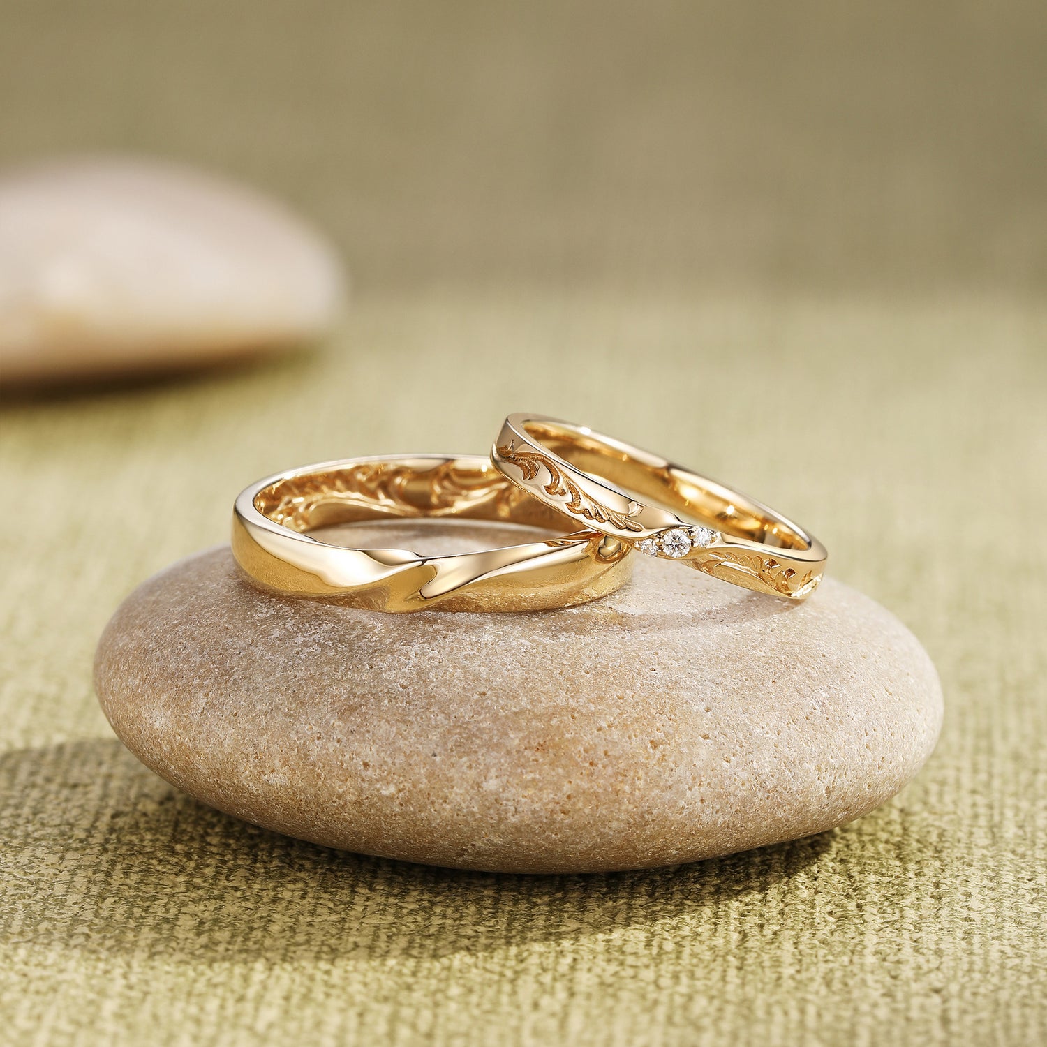 Monique - Unique Gold Design Moissanite Leafy Couple Ring