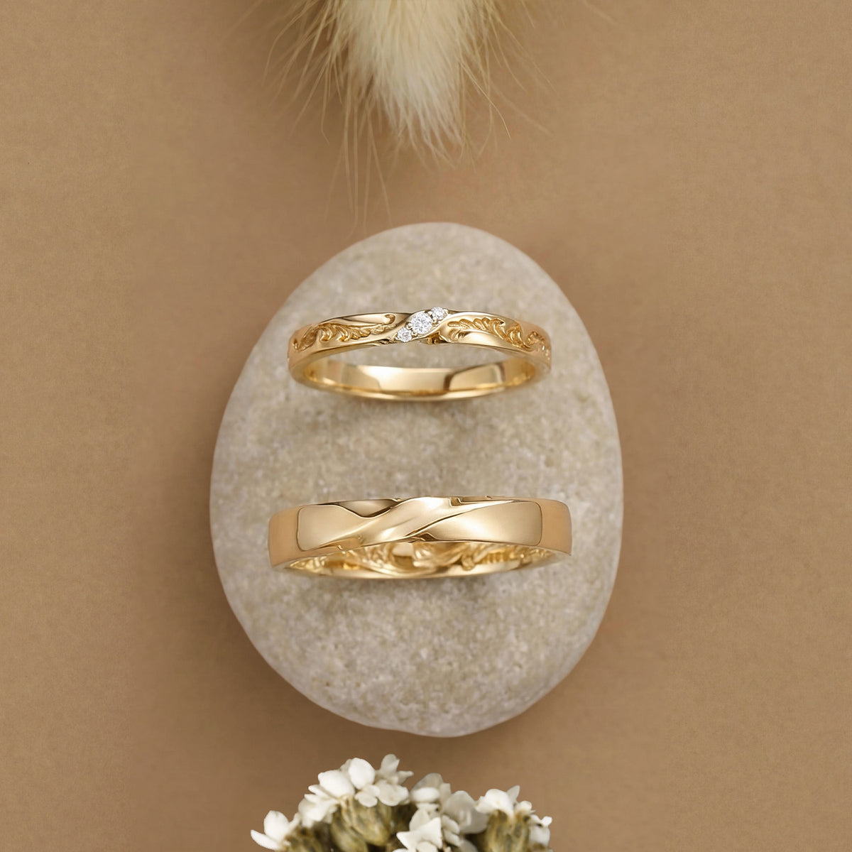 Monique - Unique Gold Design Moissanite Leafy Couple Ring