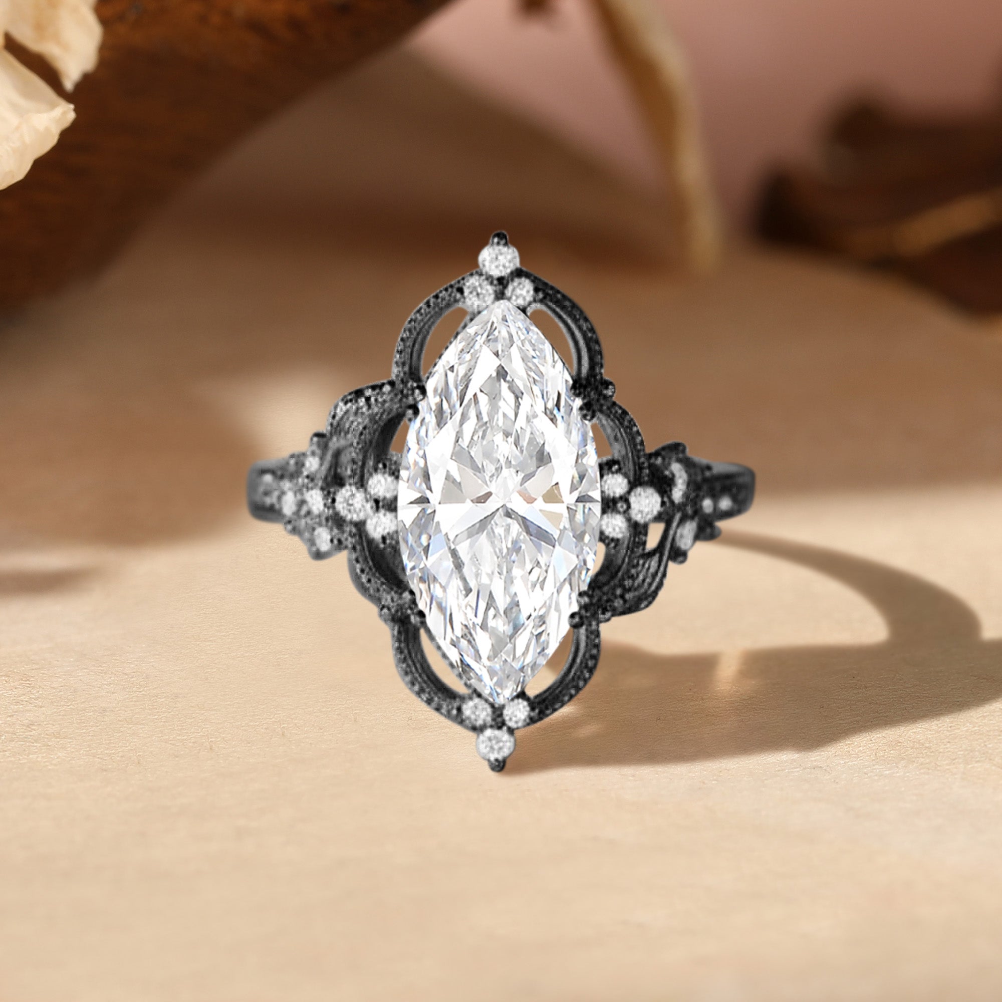 Eliza - Vintage Style Marquise Cut Lab Grown Diamond Flower Engagement Ring