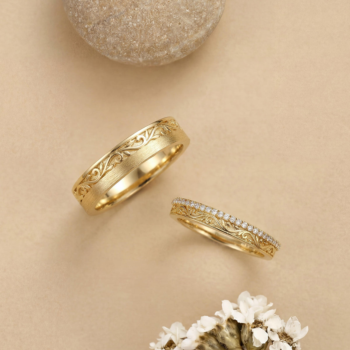 Couple Ring - Nature Inspired Leaf Promise Ring Set