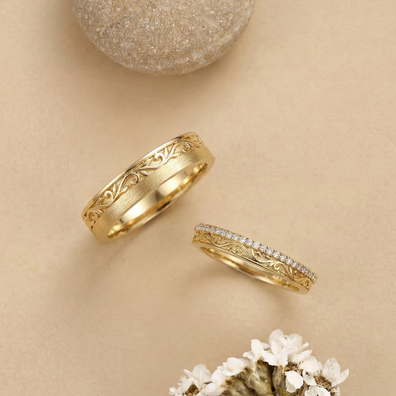 Couple Ring - Nature Inspired Leaf Promise Ring Set