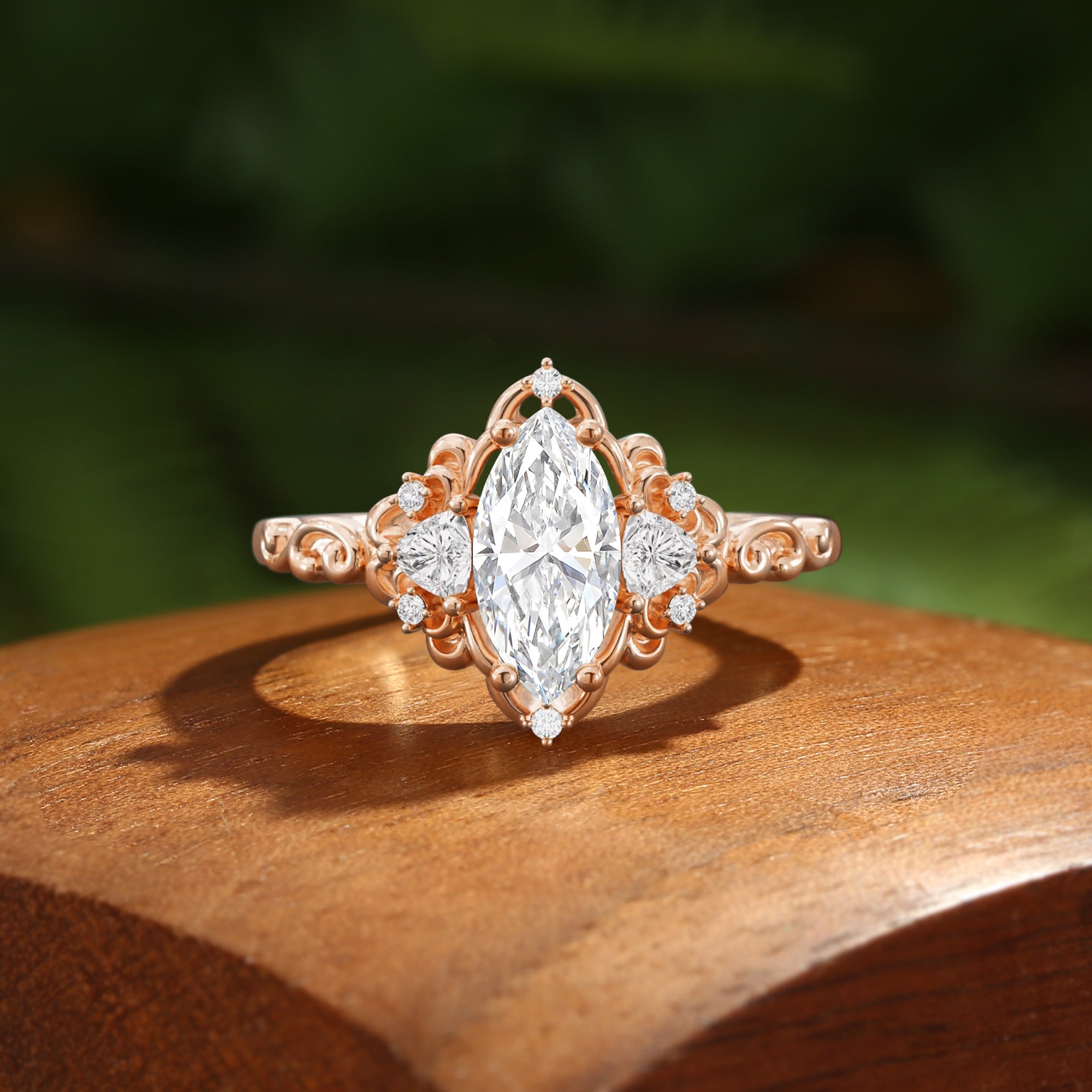 Fleur - Three Stone Marquise Cut Lab Grown Diamond Flower Engagement Ring