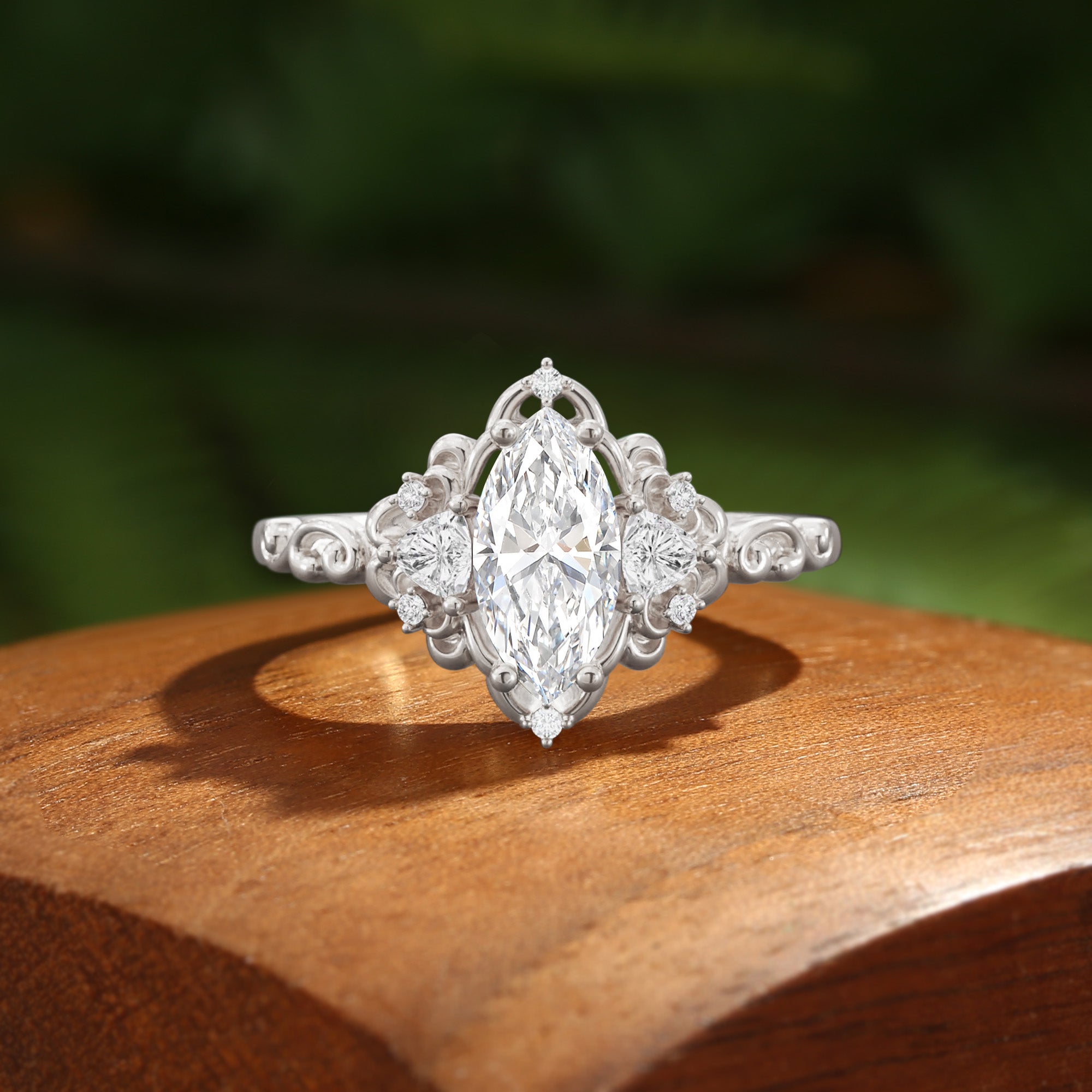 Fleur - Three Stone Marquise Cut Lab Grown Diamond Flower Engagement Ring