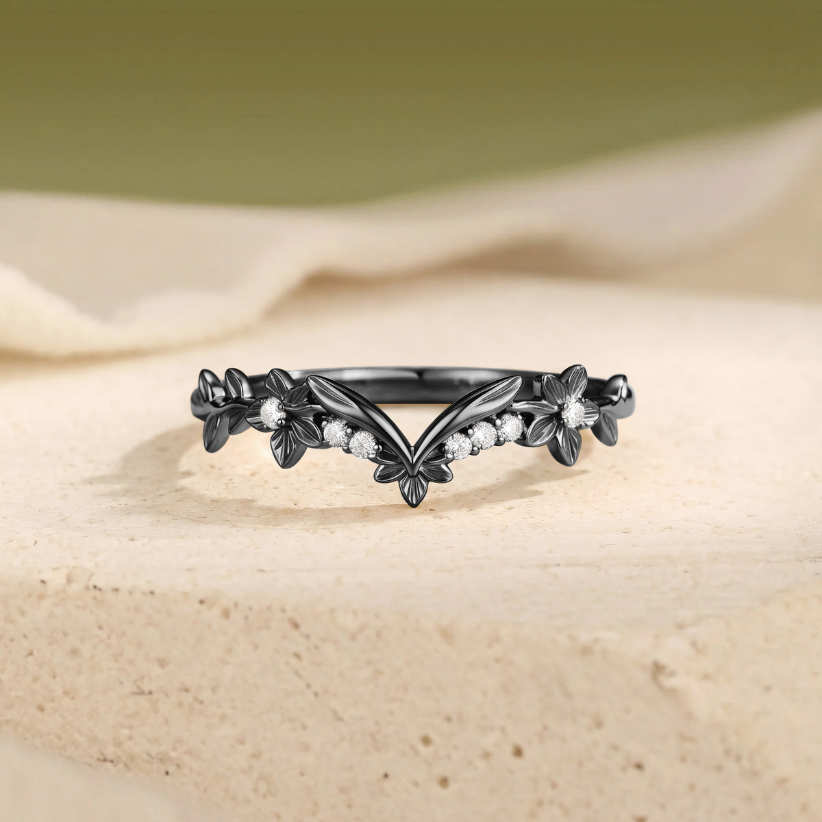 Fairy Floral V Shaped Moissanite Contour Wedding Band