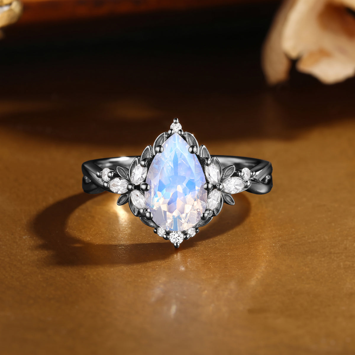 Pear Cut Moonstone Celestial Fairy Twisted Shank Engagement Ring- Nerys