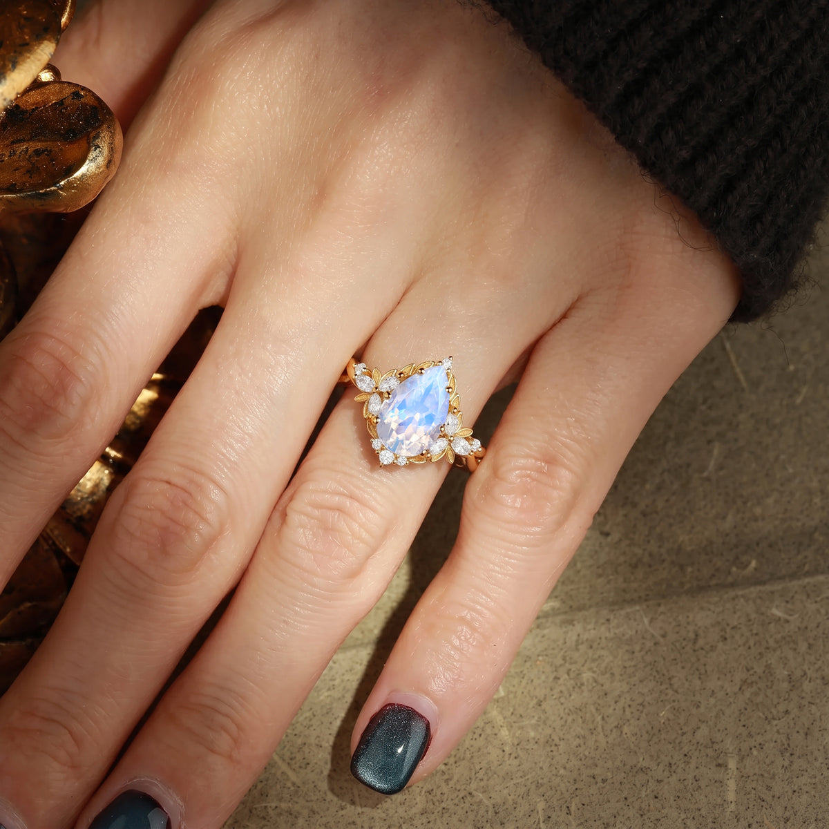 Pear Cut Moonstone Celestial Fairy Twisted Shank Engagement Ring- Nerys