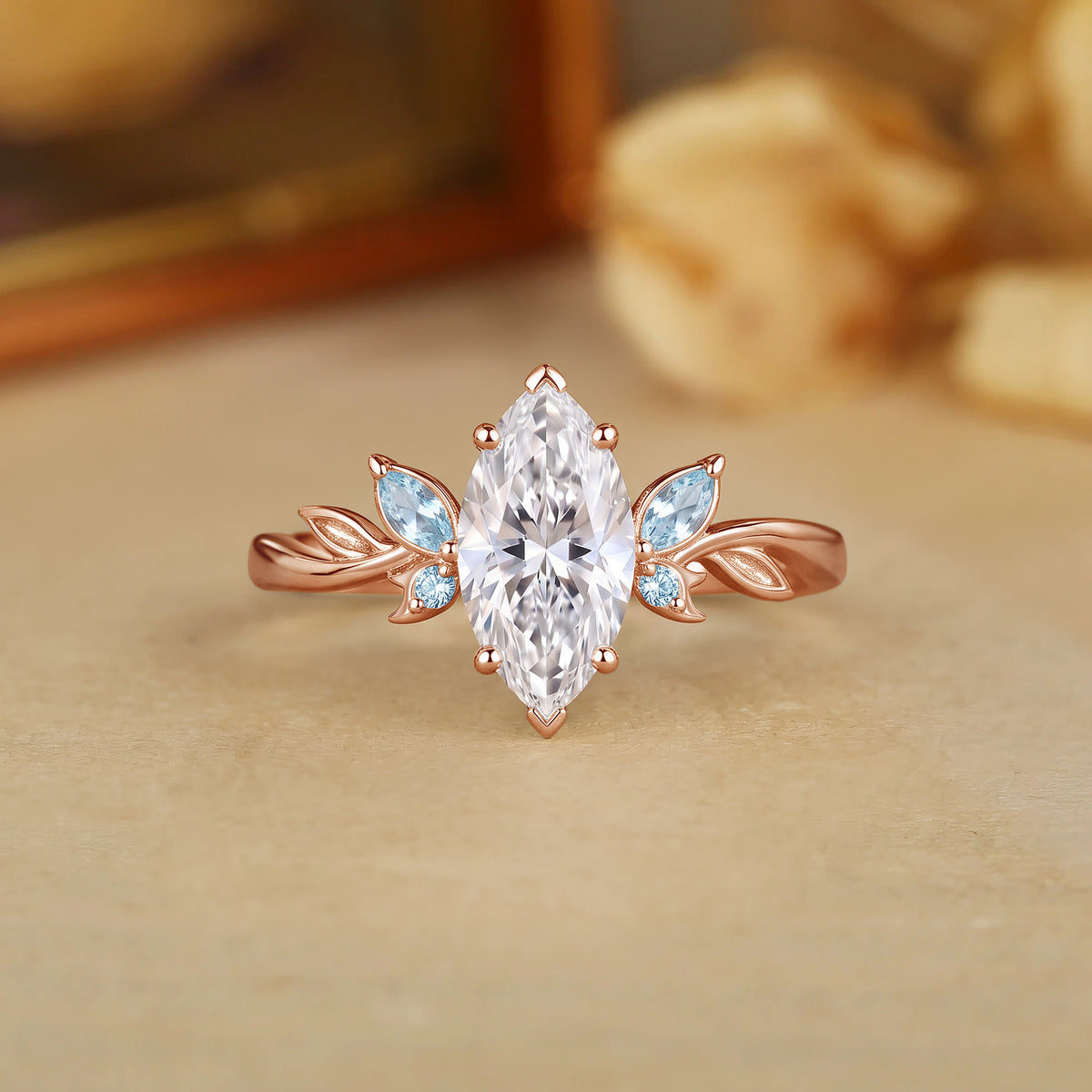 Forest Fairy Marquise Cut Moissanite Butterfly Leafy Inspired Engagement Ring - Renata