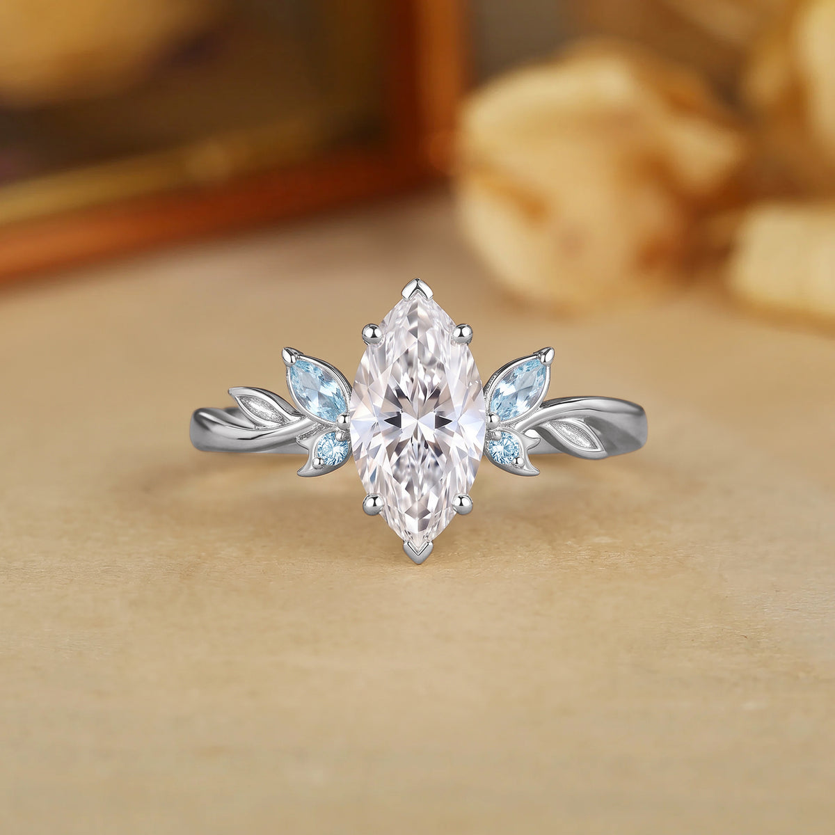Forest Fairy Marquise Cut Moissanite Butterfly Leafy Inspired Engagement Ring - Renata