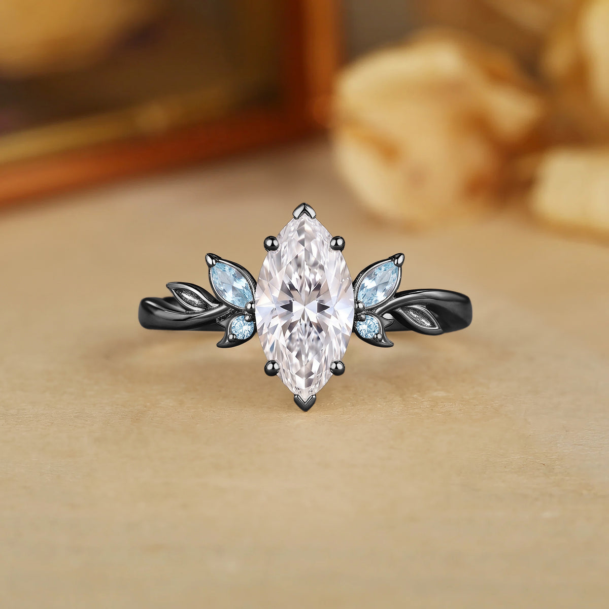 Forest Fairy Marquise Cut Moissanite Butterfly Leafy Inspired Engagement Ring - Renata