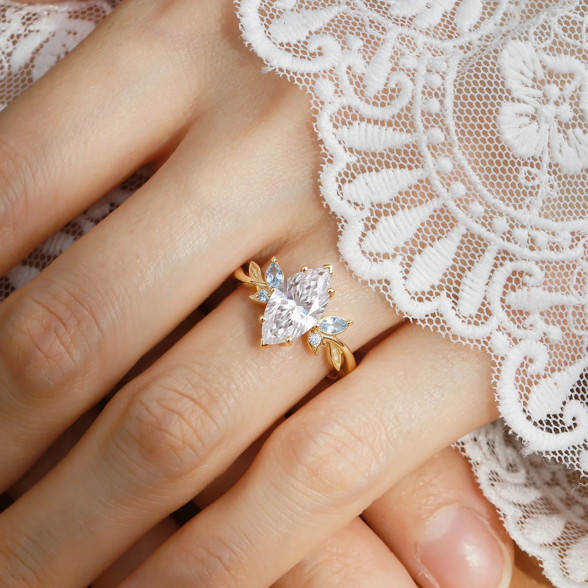 Forest Fairy Marquise Cut Moissanite Butterfly Leafy Inspired Engagement Ring - Renata