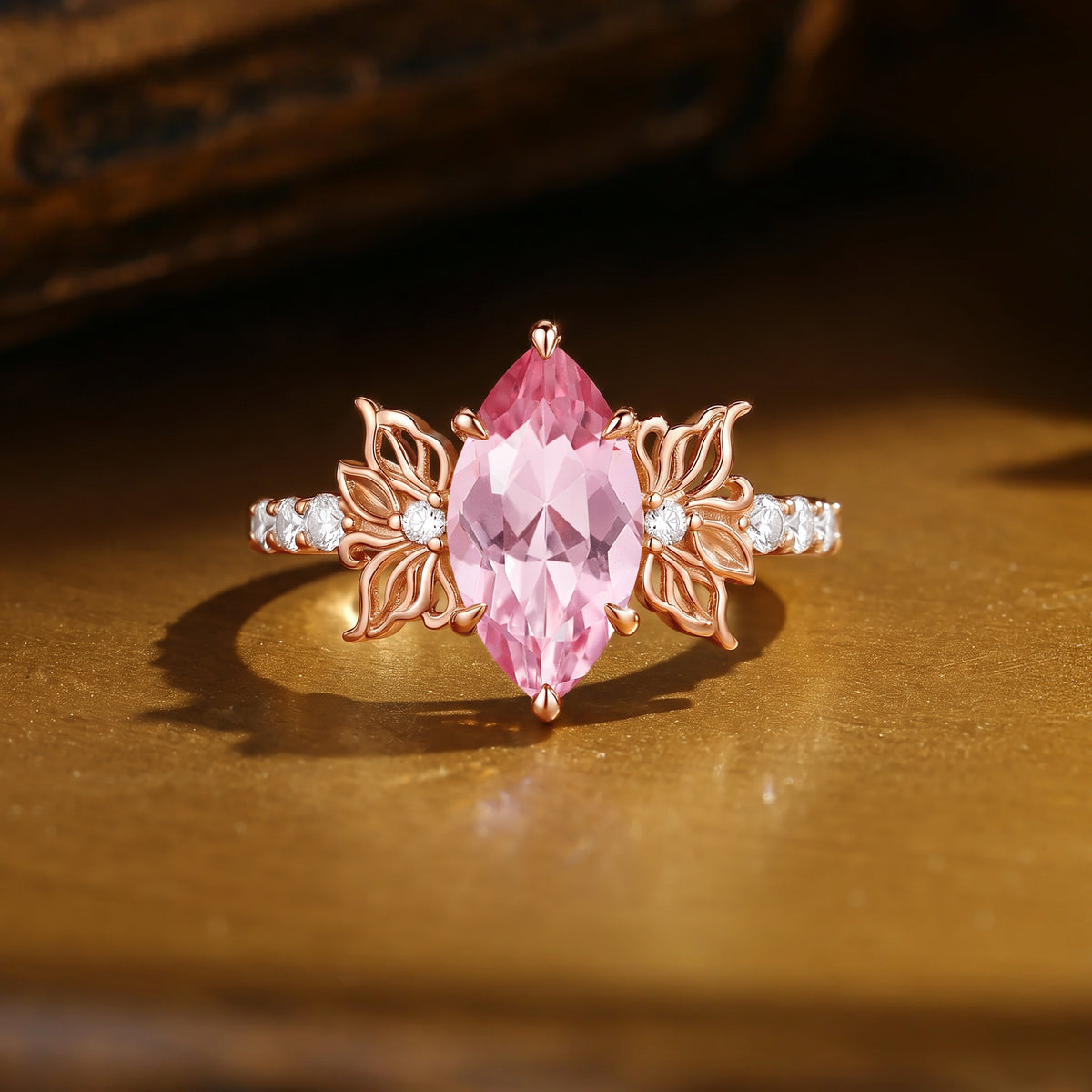 Floral Fairy Marquise Cut Padparadscha Sapphire Butterfly Inspired Engagement Ring - Beata