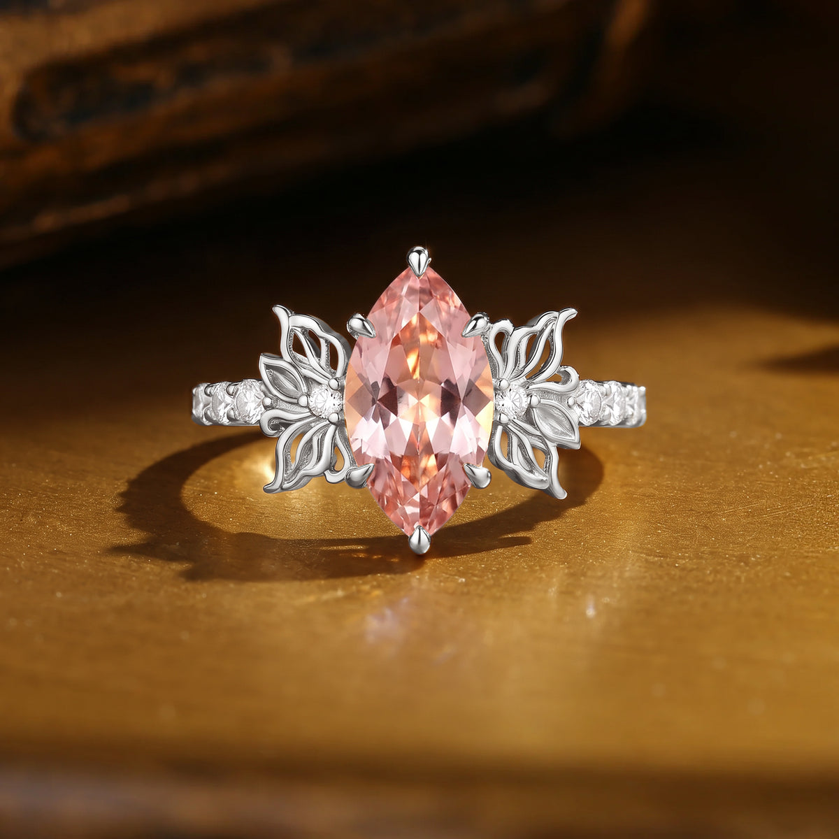Floral Fairy Marquise Cut Padparadscha Sapphire Butterfly Inspired Engagement Ring - Beata