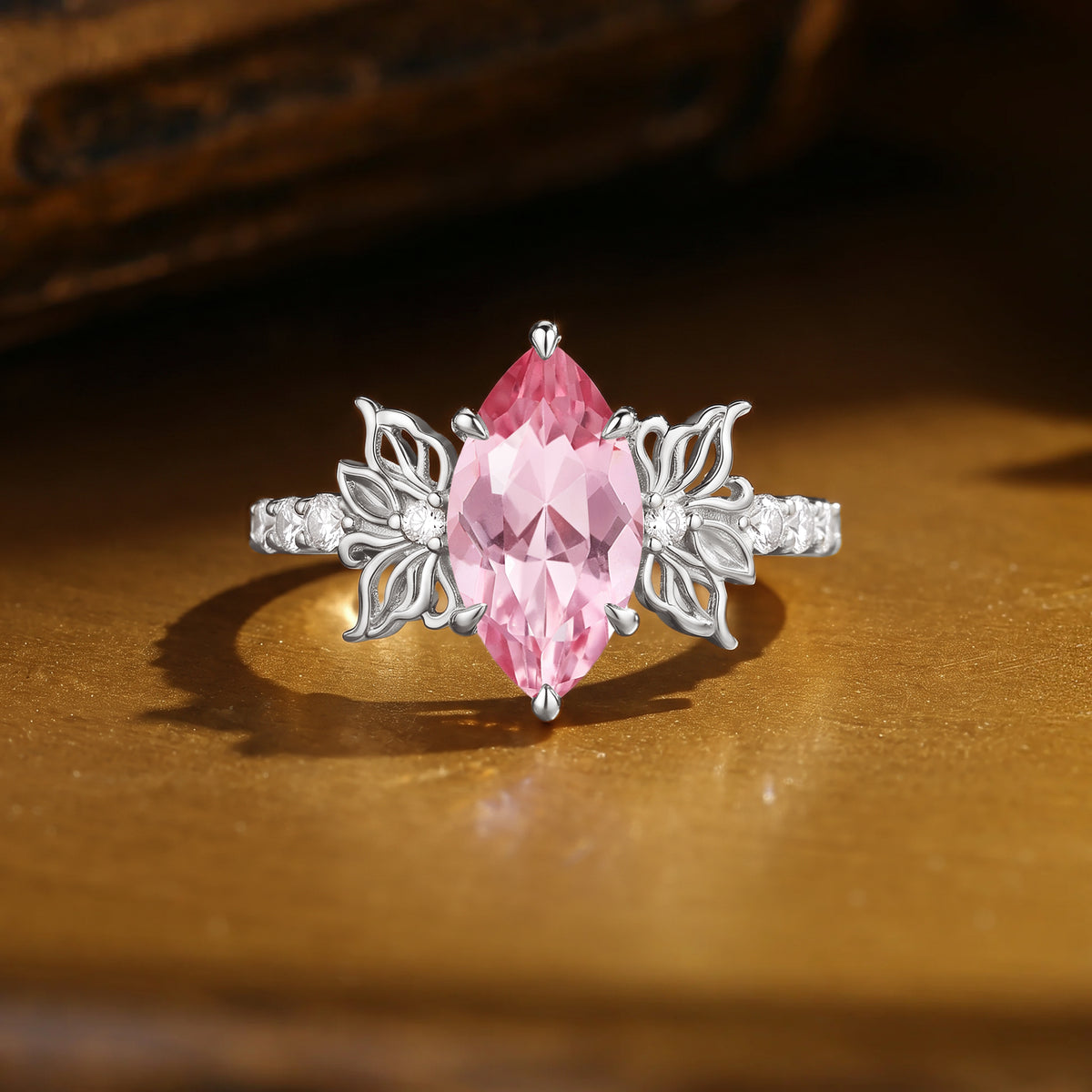 Floral Fairy Marquise Cut Padparadscha Sapphire Butterfly Inspired Engagement Ring - Beata