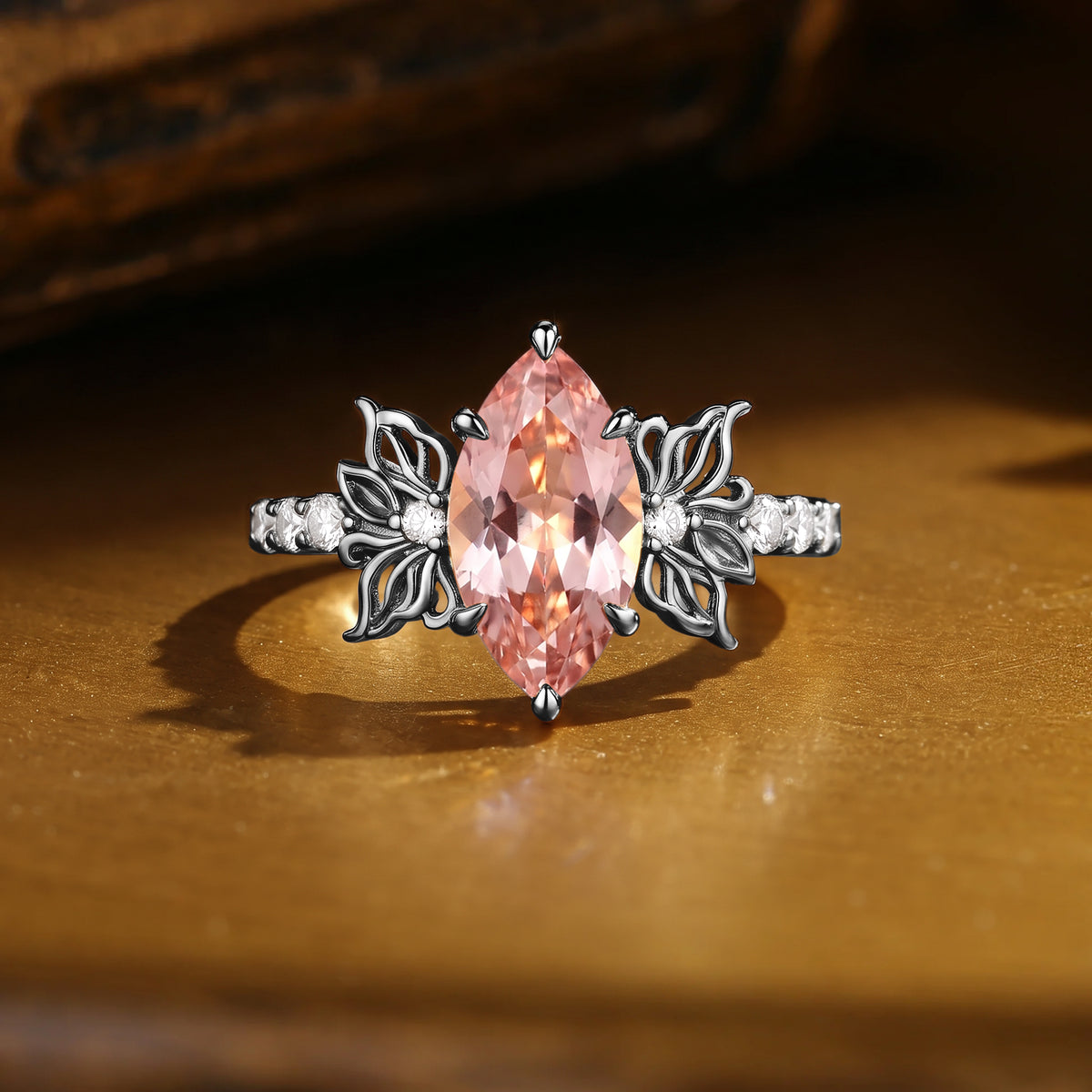 Floral Fairy Marquise Cut Padparadscha Sapphire Butterfly Inspired Engagement Ring - Beata