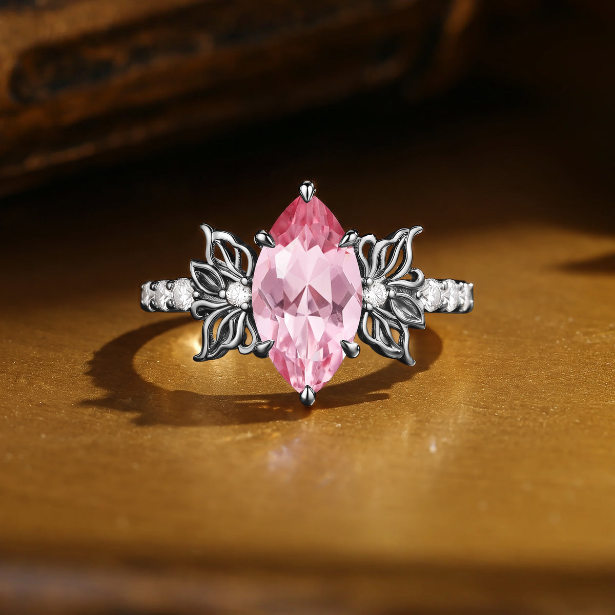 Floral Fairy Marquise Cut Padparadscha Sapphire Butterfly Inspired Engagement Ring - Beata