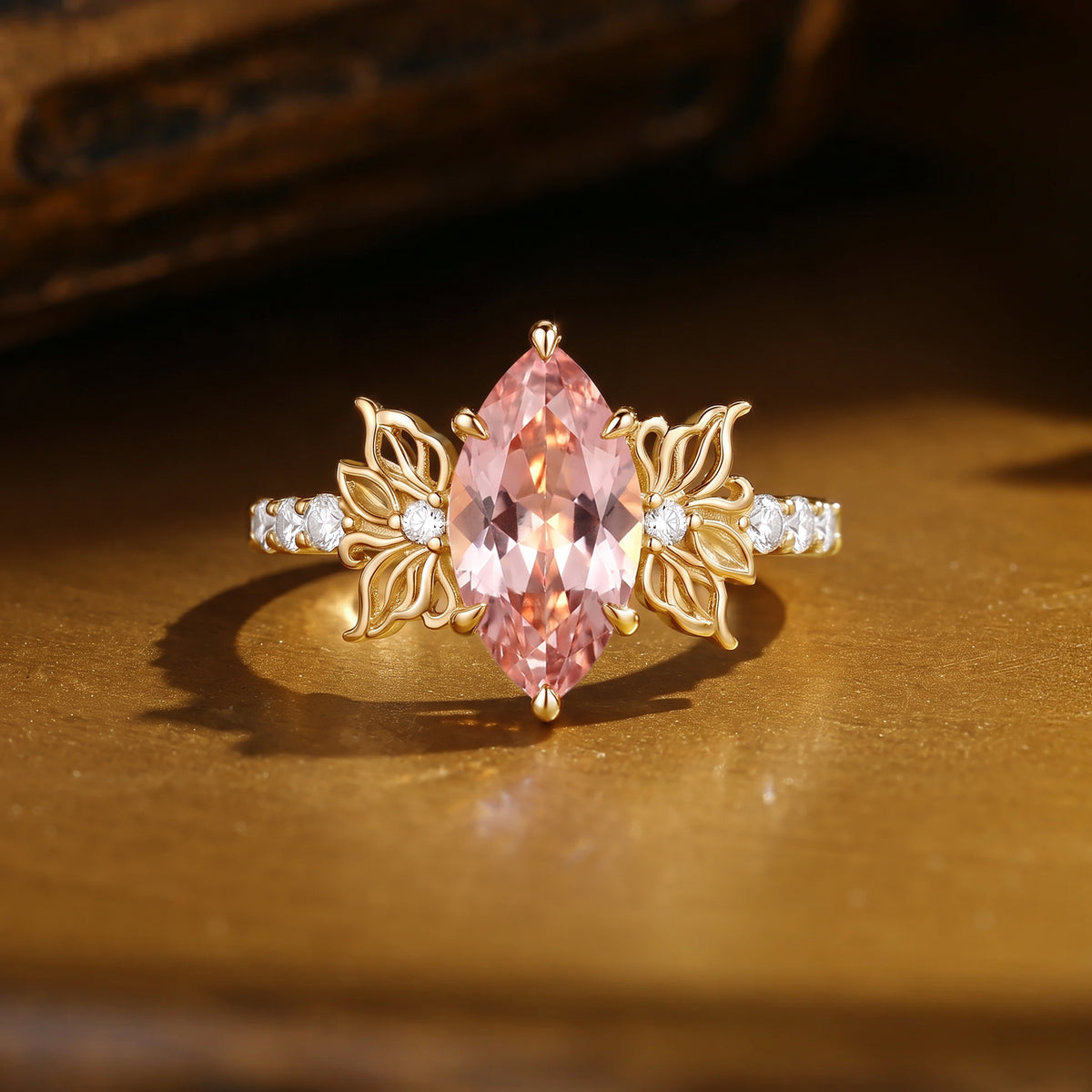 Floral Fairy Marquise Cut Padparadscha Sapphire Butterfly Inspired Engagement Ring - Beata